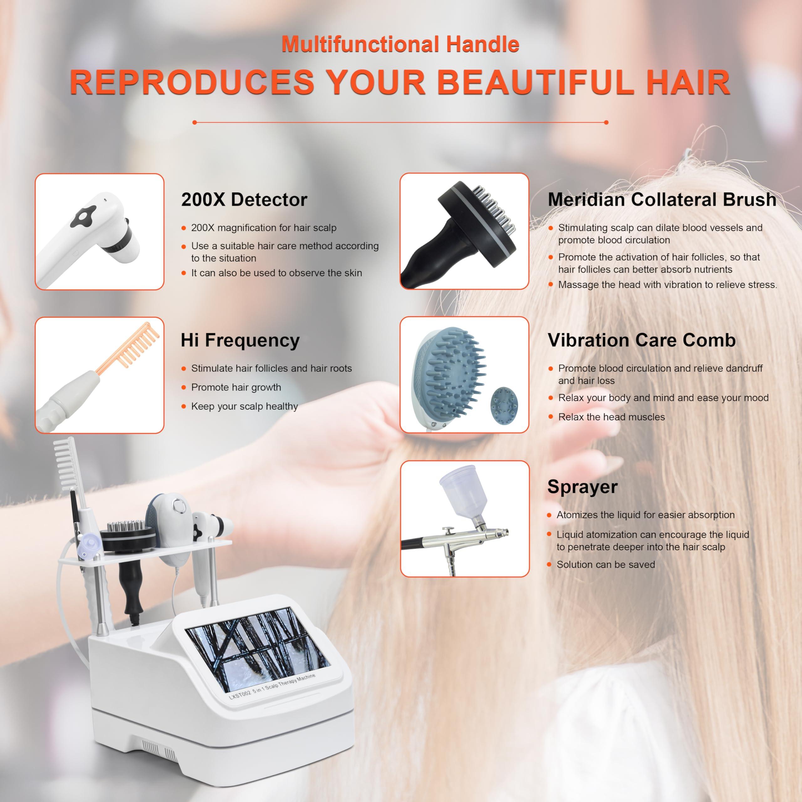 Elitzia Professional 5 in 1 Scalp Massage Hair Care Machine Black Hair Analyzer Equipment 200x Times HD Analysis Multifunction Spray Vibration Massage Brush Scalp Health Detection Salon SPA ETD22002 - Image 3