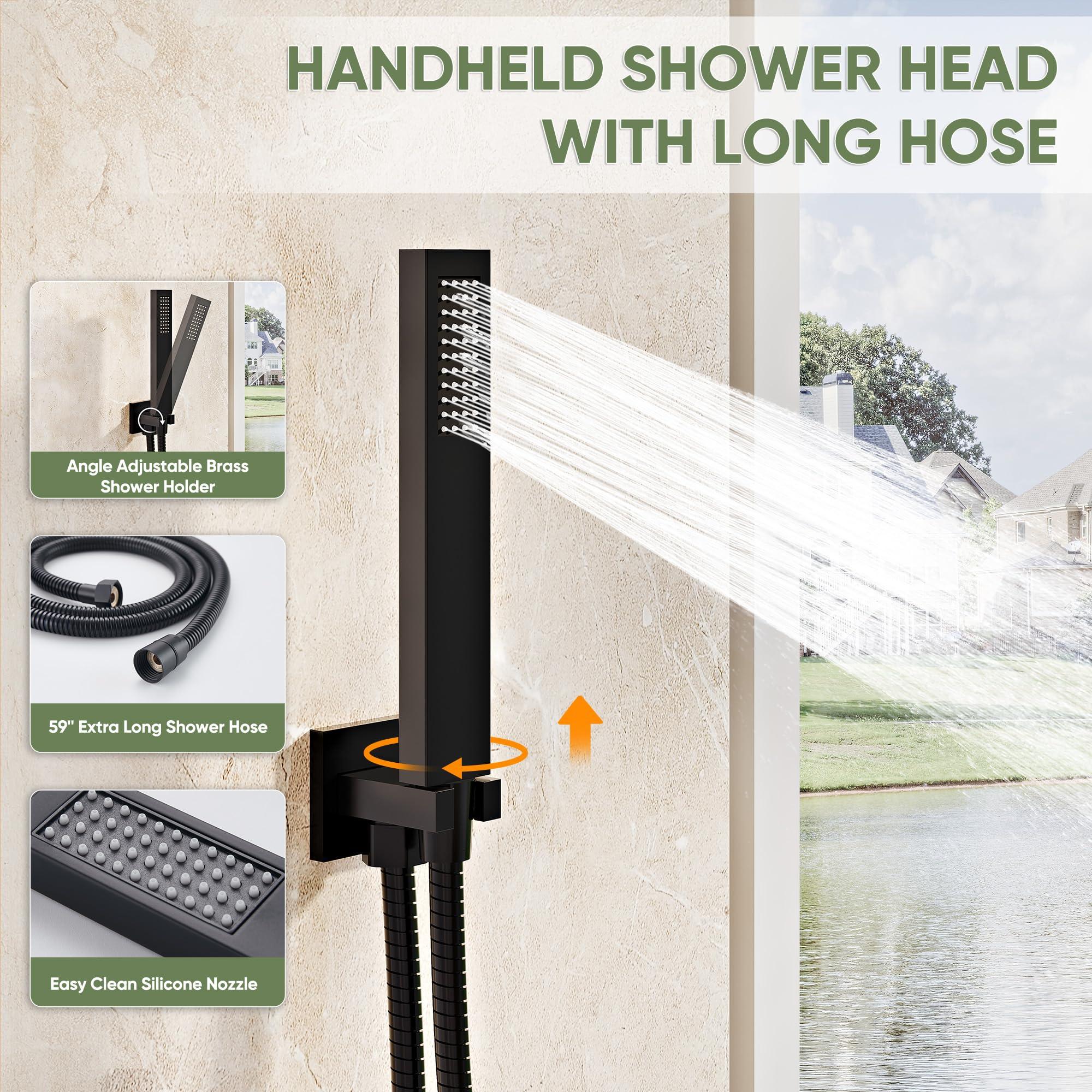 Kurpot Black Shower System, Wall Mounted Shower Faucet Set with Valve, 10-Inch Rainfall Shower Head with Handheld Combo Spray, 59'' Long Shower Hose and Shower Trim Kit, Matte Black - Image 5