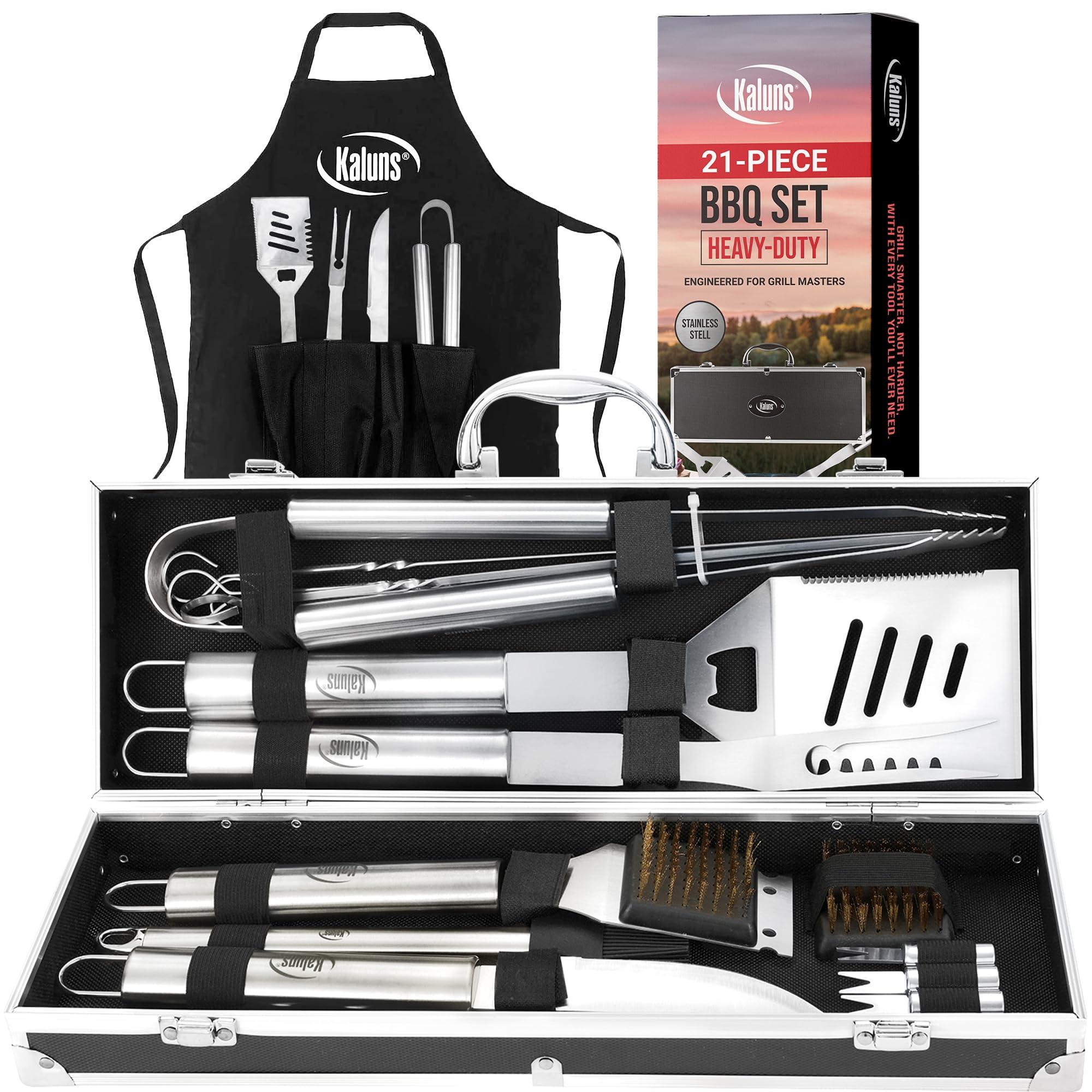 Kaluns Grilling Accessories, Dad Gifts for Fathers Day Grilling Gifts, Heavy Duty Stainless Steel BBQ Grill Tools Set for Outdoor Grill with Aluminum Case and Apron, Dad Birthday Gifts for Men Husband - Image 1