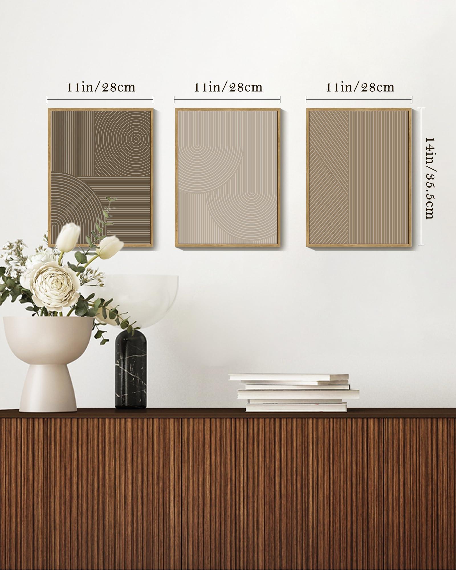 PHOPAGO Minimalist Abstract Framed Wall Art Modern Boho Neutral Line Wall Decor Geometric Artwork Kitchen Dining Room 11x14in Natural Framed - Image 5