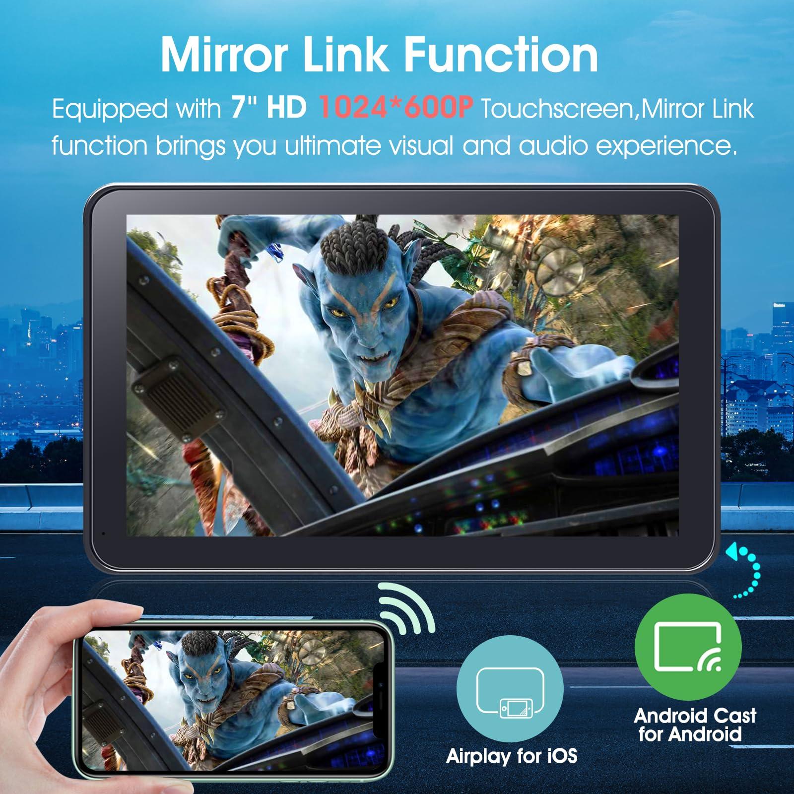 7" HD Wireless CarPlay Screen Touchscreen, for Car, Portable, with Apple CarPlay, Android Auto, Mirror Link, Bluetooth, Stereo, with Backup Camera, Navigation, for All Vehicle - Image 3