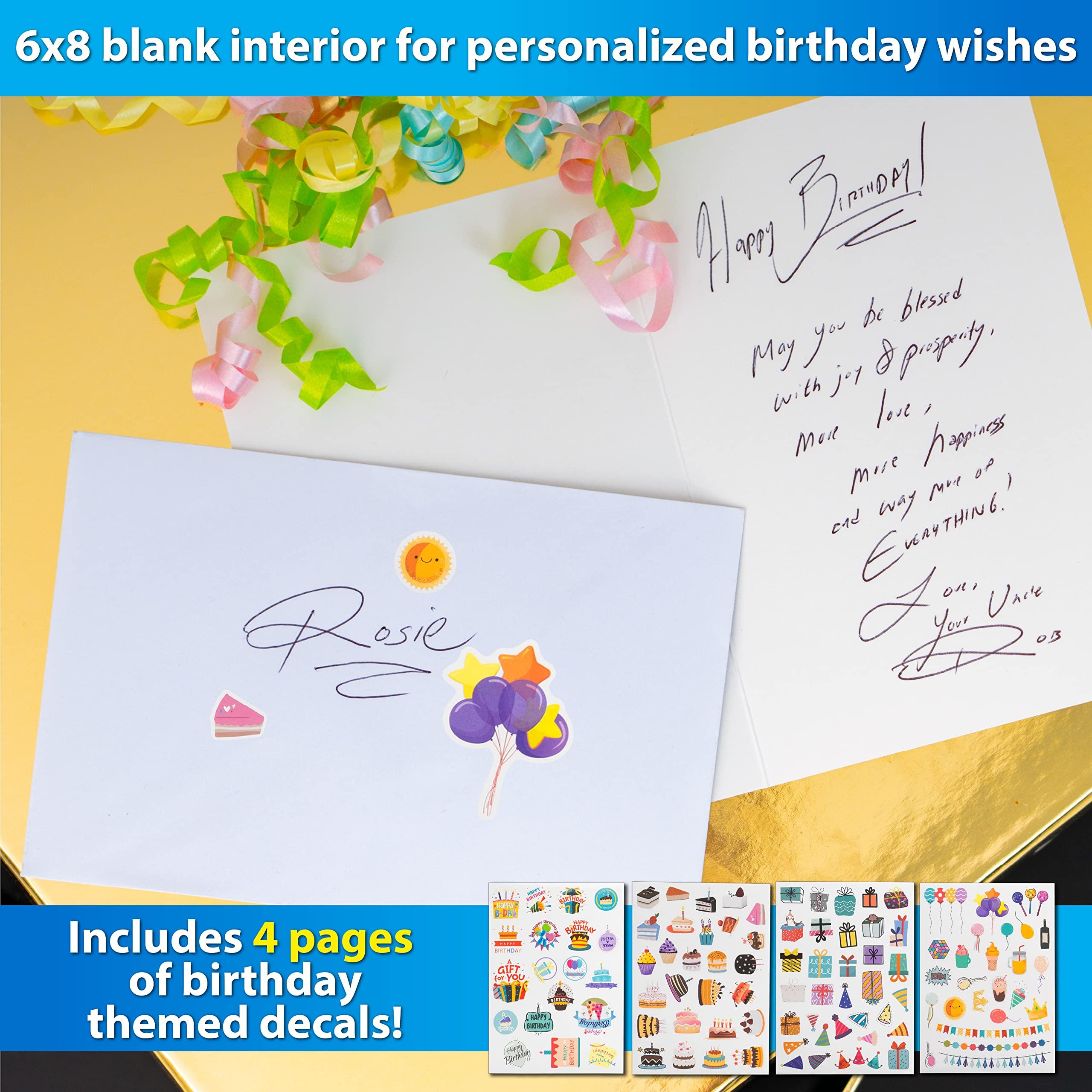 120 Pack Assorted Gold Foil Happy Birthday Cards with Envelopes, Organizer Box, Stickers, and Seals - 4x6 Inches, 8 Unique Designs, Ideal for Kids, Men, Women, and Elderly - Image 5