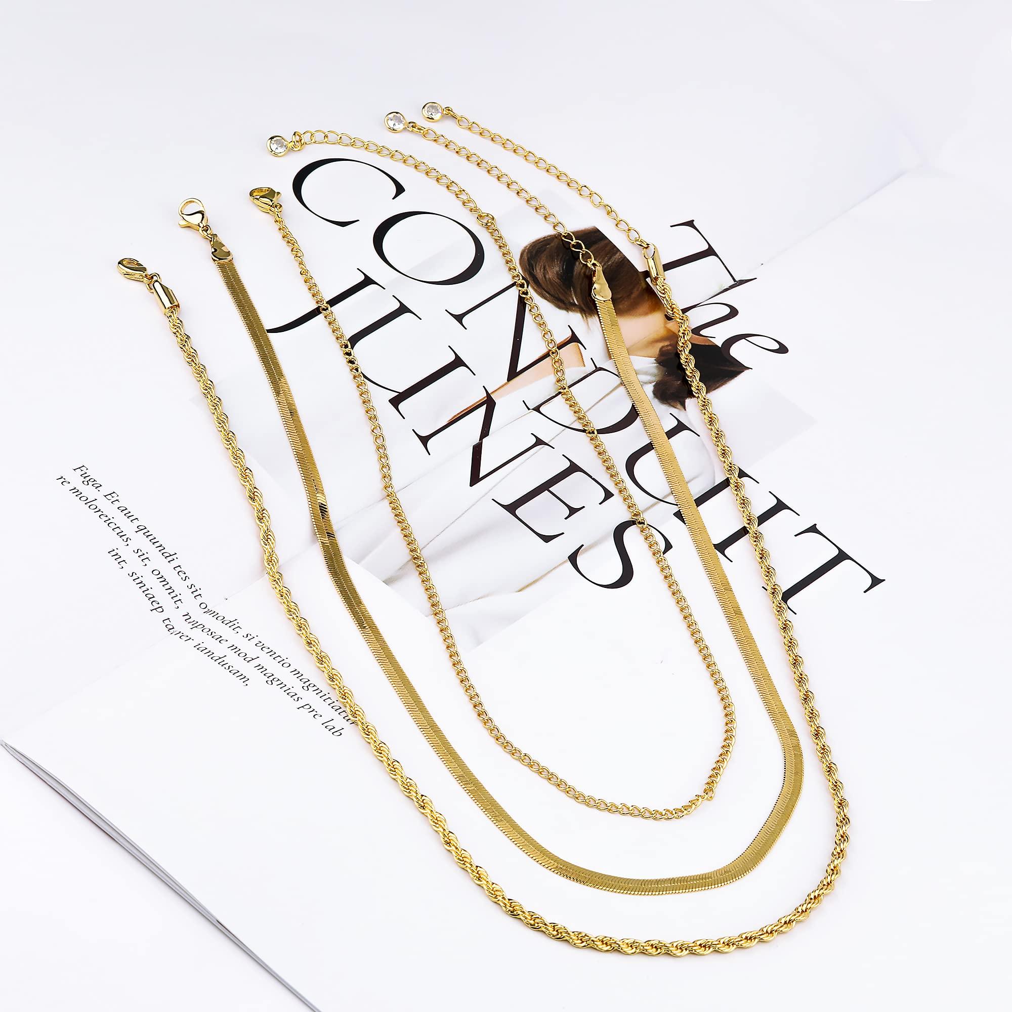Freekiss Herringbone Necklace for Women,Dainty Gold Necklace,14k Gold Plated Snake,Gold Chain Choker Necklaces,Simple Gold Layered Necklaces,Gold Jewelry Gift for Women - Image 6