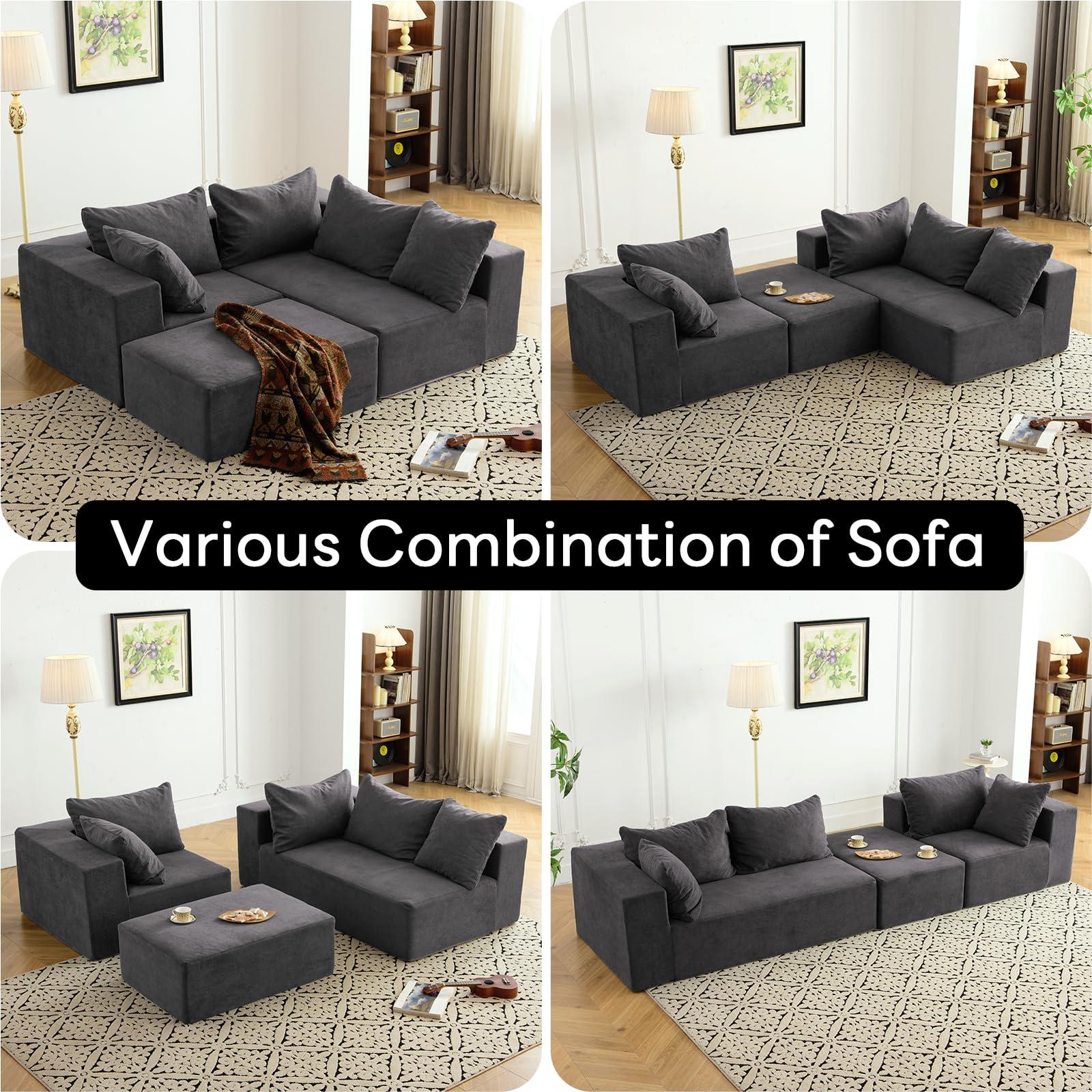 Vamcheer Modular Sectional Sofa with Chaise, Modern L Shaped Cloud Couch with Deep Seat, Sectional Couches for Living Room, Bedroom, Office, No Assembly Required, Gray - Image 4