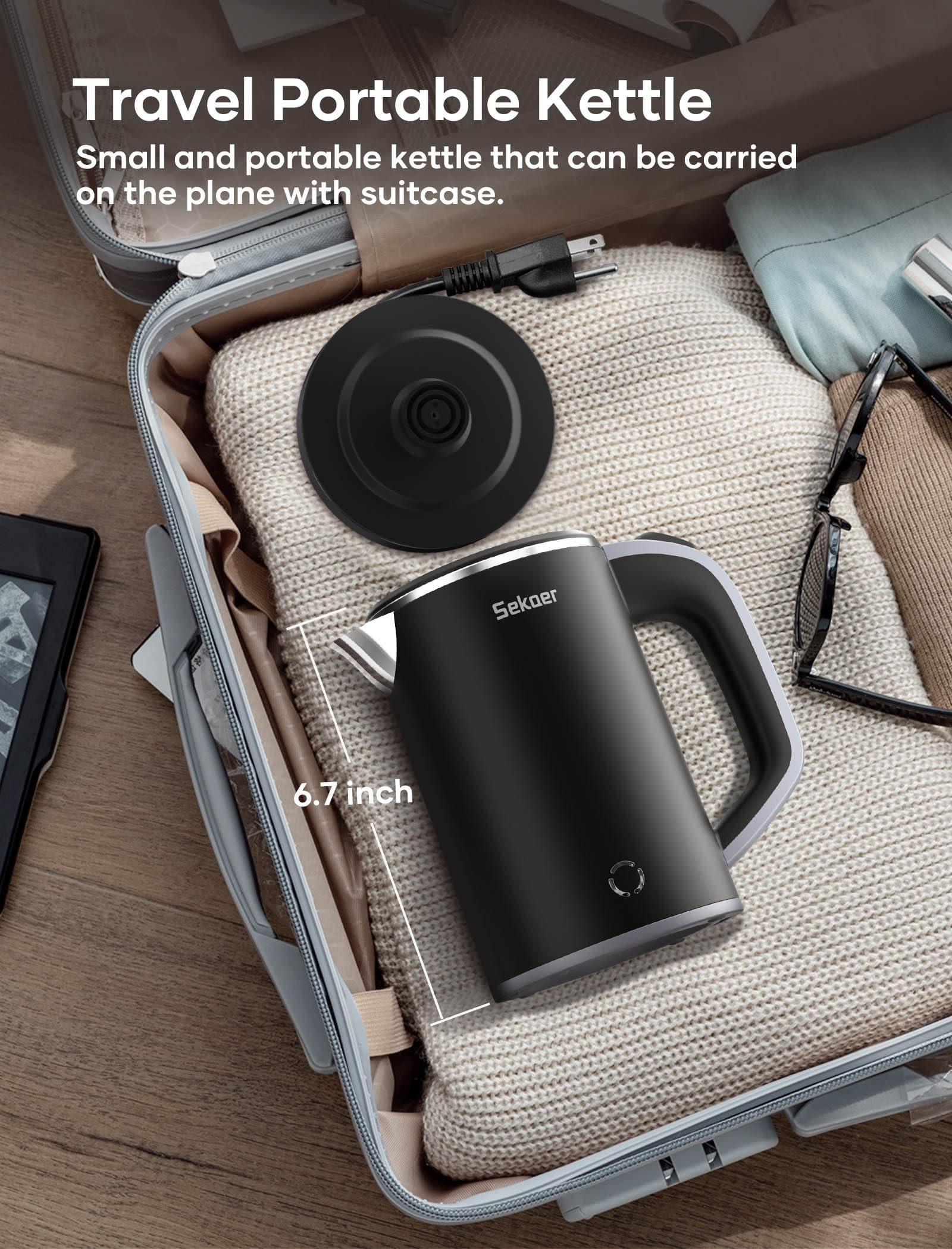 Sekaer Small Electric Tea Kettle Stainless Steel 0.8L Portable Travel Hot Water Boiler, Mini Electric Coffee Kettle with Auto Shut-Off & Boil Dry Protection, Cordless Base & LED Indicator - Image 4