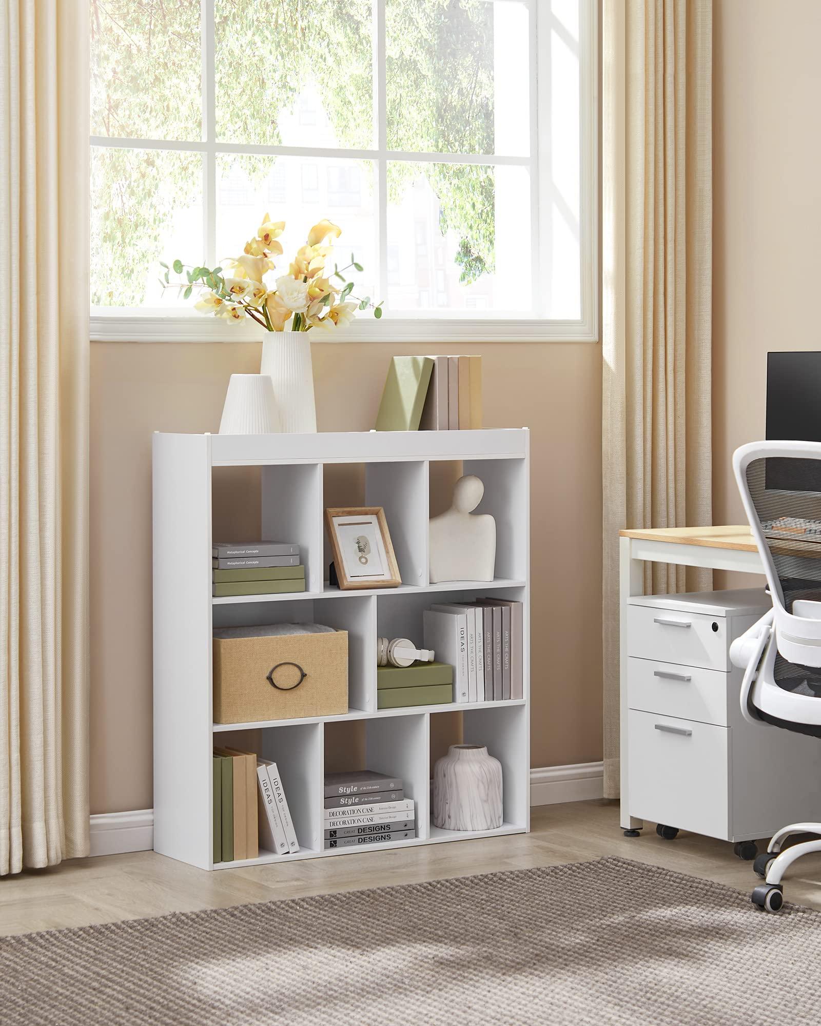 VASAGLE Bookcase, Bookshelf, Freestanding Storage Unit, 8 Open Compartments, Used Horizontally, Vertically, Upside Down, 11 x 35.4 x 39.4 Inches, for Living Room, Study, Office, White ULBC55WT - Image 4