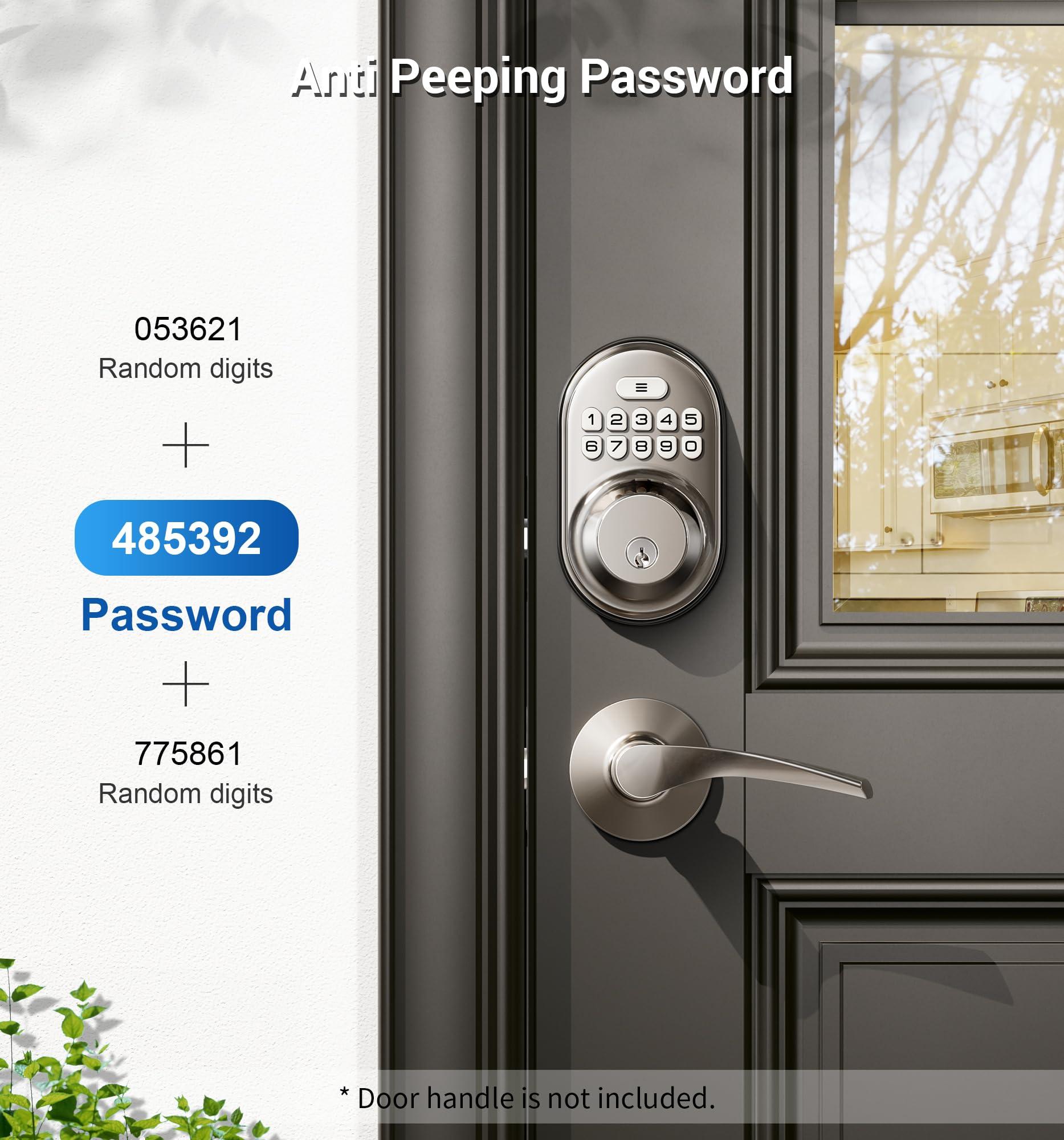 Veise Keyless Entry Door Lock, Electronic Keypad Deadbolt, Keyed Entry, Auto Lock, Anti-Peeking Password, Back Lit & Easy Installation Design, Satin Nickel - Image 3