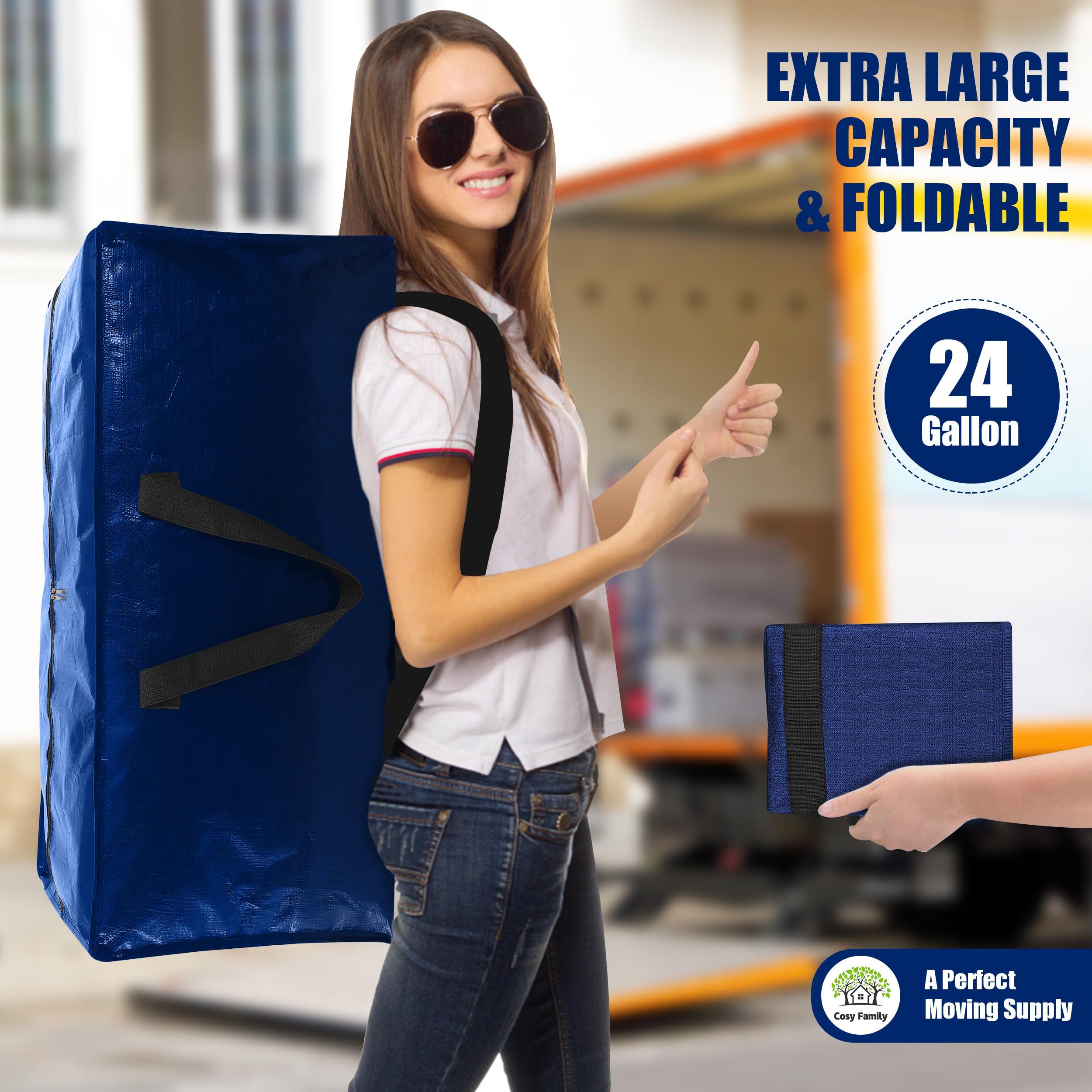 Cosy Family 4 Pack Heavy Duty Extra Large Moving Bags with Backpack Straps - Strong Handles & Zippers, Storage Totes For Space Saving, Fold Flat, Alternative to Moving Box (X-Large-Set of 4, Blue) - Image 7