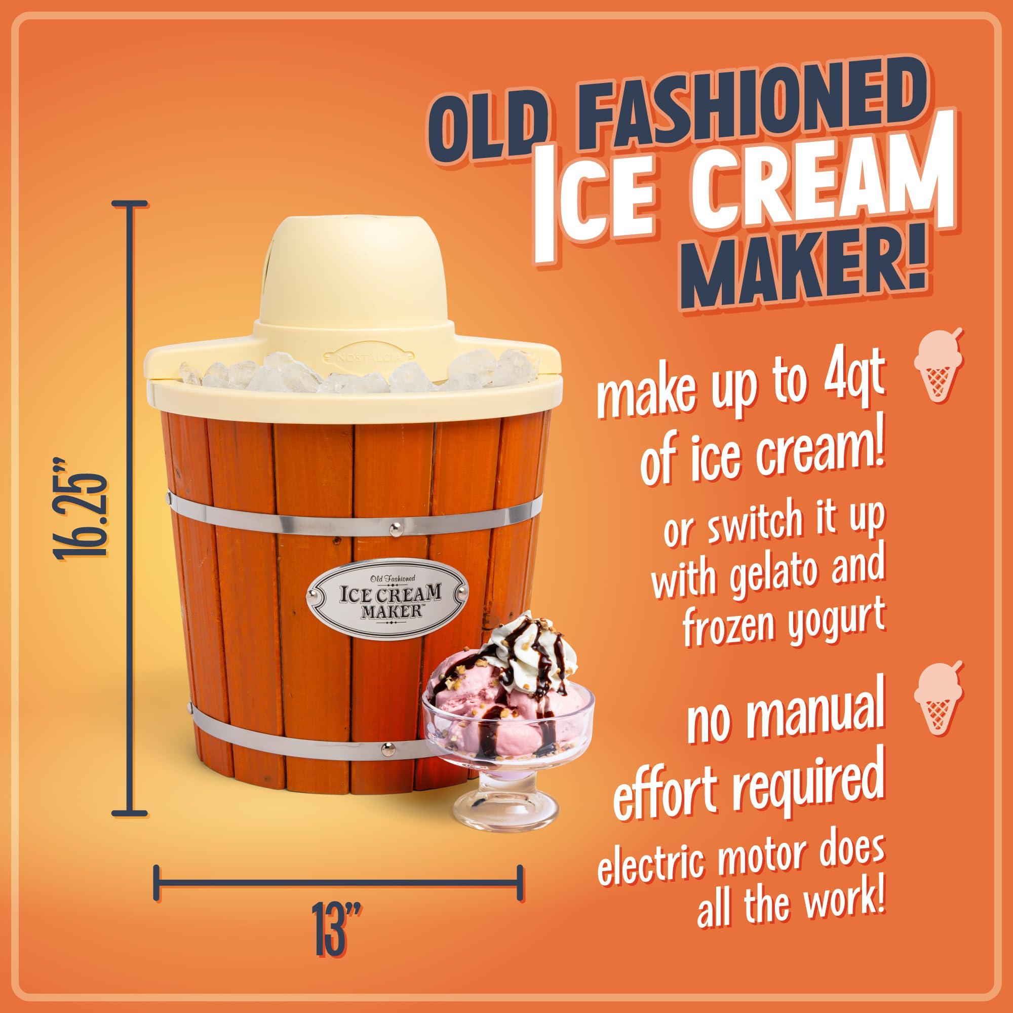 Nostalgia Electric Ice Cream Maker - Old Fashioned Soft Serve Ice Cream Machine Makes Frozen Yogurt or Gelato in Minutes - Fun Kitchen Appliance - Vintage Wooden Style - Light Wood - 4 Quart - Image 3