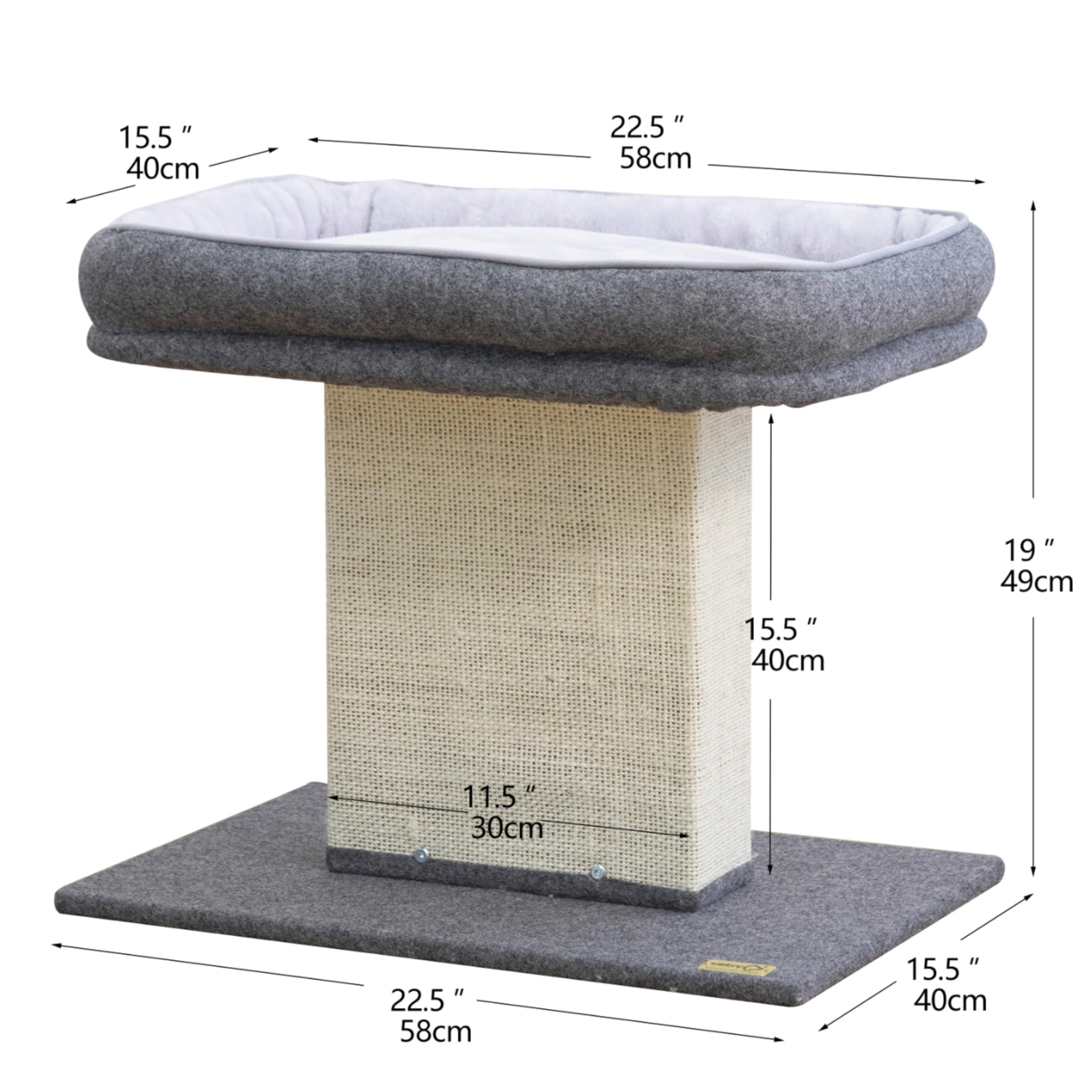 Catry 19" High 2-in-1 Elevated Cat Perch with Large Soft Felt Bed, Wide Sisal Scratching Post, Minimalist Cat Furniture for Climbing, Scratching & Resting, Fits All Indoor Cats & Home Décor, Grey - Image 2
