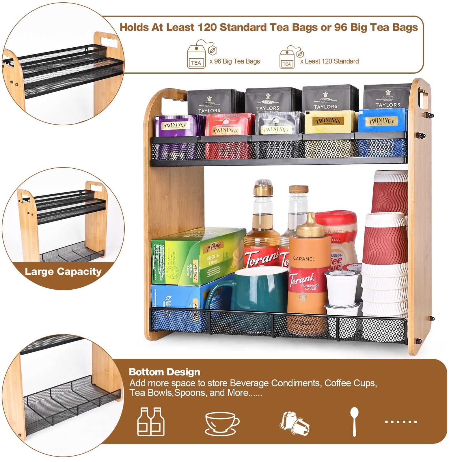 ITHSKUILL Coffee Pod Holder & Tea Bag Organizer, Large Capacity Tea Organizer for Tea Bags, Bamboo Multi-functional Storage Coffee Bar Accessories - Image 5