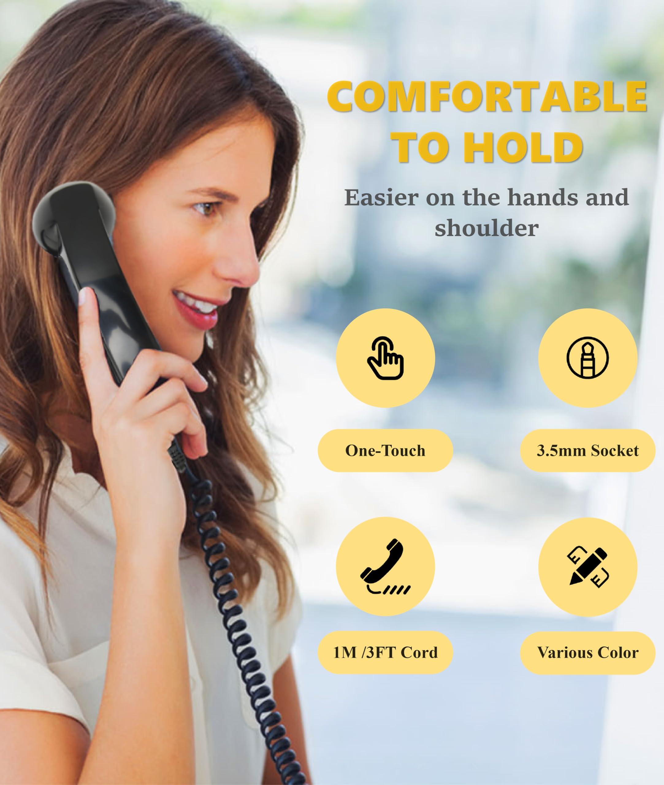 Jiawu Vintage Retro Telephone Handset, Cell Phone Receiver MIC Microphone Speaker for Cellphone, Smartphone and Computers, Old Telephone Headse with 3.5 mm Socket (Black) - Image 3