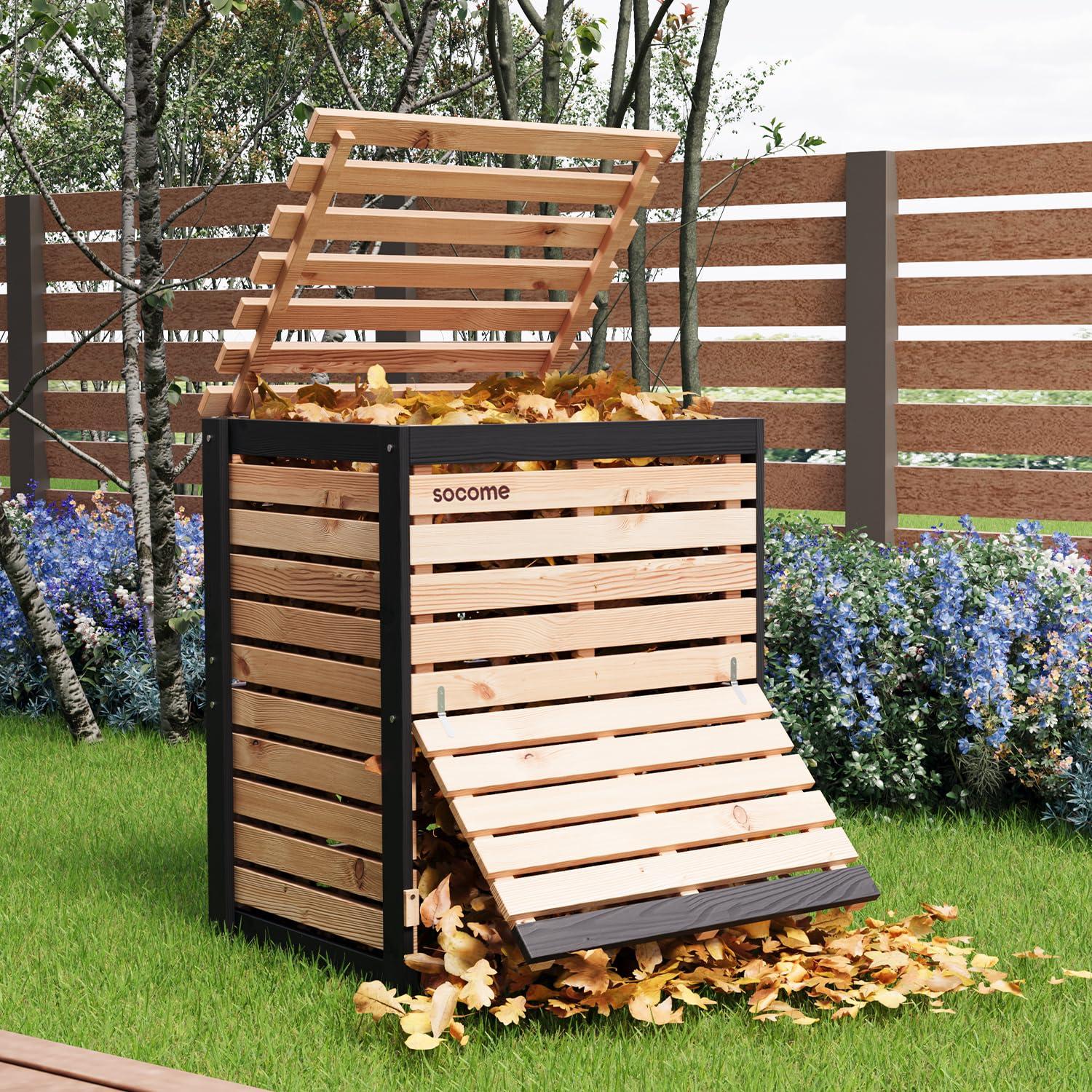 SOCOME 95 Gallon Solid Wood Composter, Outdoor Compost Bin with Pull-Out Door, Large Composting Bin for Backyard, Garden, Patio, Natural - Image 3