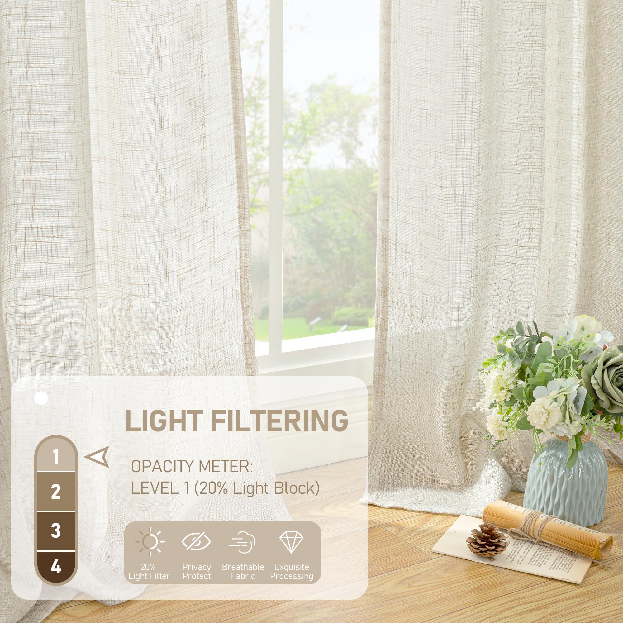 LAMIT Natural Ivory Semi Sheer Linen Curtains for Living Room, 84 inch Long Cream Light Filtering Soft Thick Neutral Drapes with Bronze Grommet for Bedroom/Farmhouse, 2 Panels, 52 x 84 Inch - Image 5