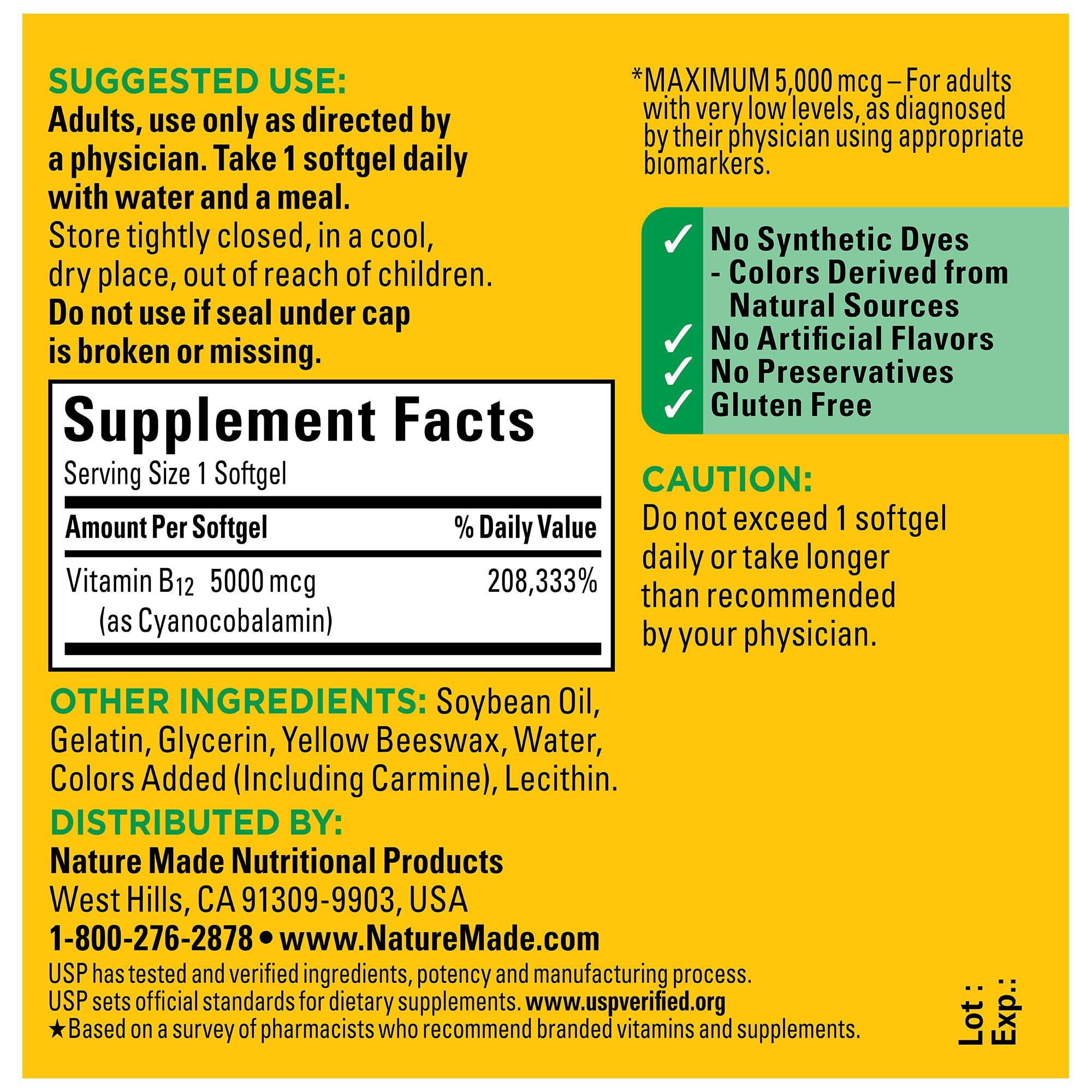 Nature Made Maximum Strength Vitamin B12 5000 mcg, Dietary Supplement for Energy Metabolism Support, 60 Softgels, 60 Day Supply - Image 5