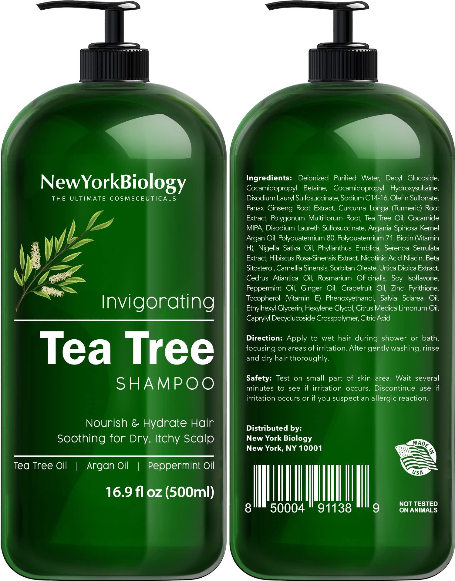 New York Biology Tea Tree Shampoo and Conditioner Set - Deep Cleanser - Relief for Dandruff and Dry Itchy Scalp - Therapeutic Grade - Helps Promote Hair Growth - 16.9 Fl Oz - Image 2