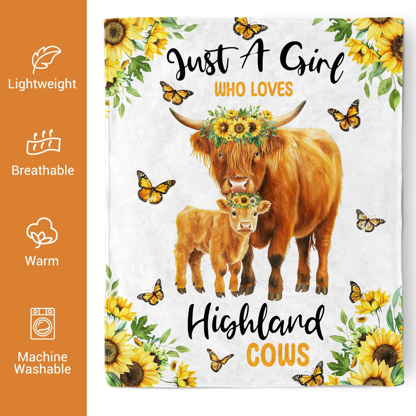 Levens Highland Cow Blanket Gifts Sunflower Cow Print Throw Blankets, Just A Girl Who Loves Highland Cows Soft Flannel Throw Gifts for Women Kids Adults Teens for Couch Sofa Bed Decor 60"X50" - Image 5