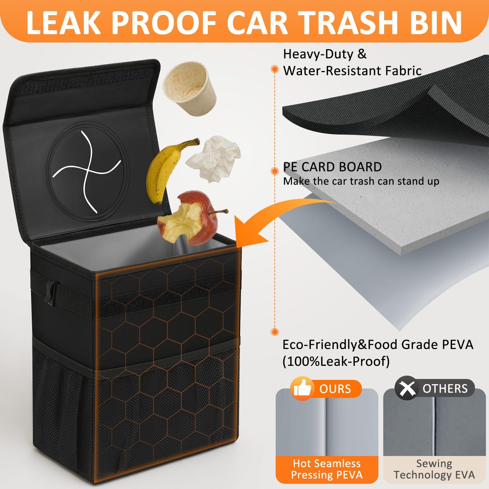 Vankor Car Trash Can Bin with Lid Hanging for Back Seat, Car Accessories for Women Men Leak Proof Automotive Garbage Cans Leakproof Vehicle Trash Can for Truck SUV Black - Image 3