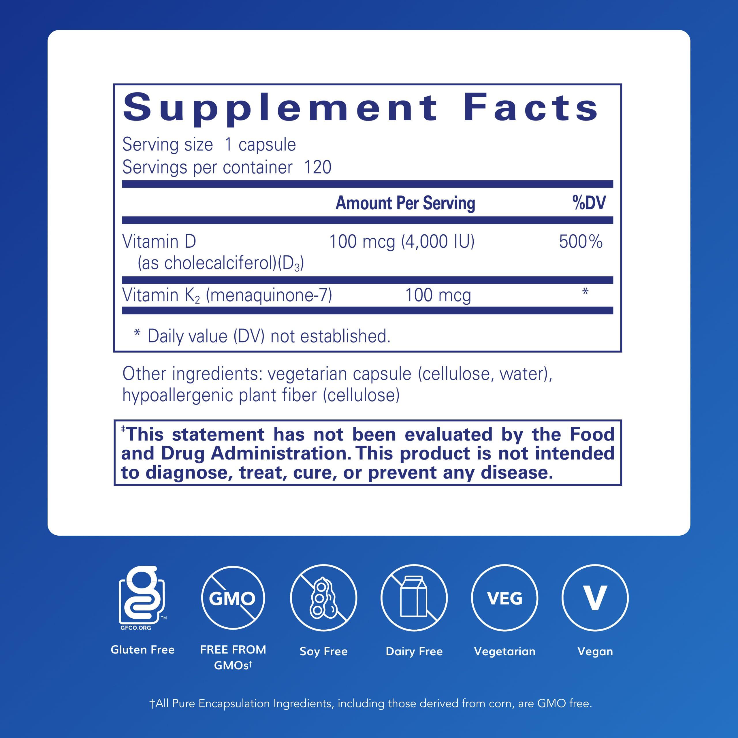 Pure Encapsulations Vitamin D3 & K2 | Bone and Vascular Health Support | 120 Capsules* - Image 2