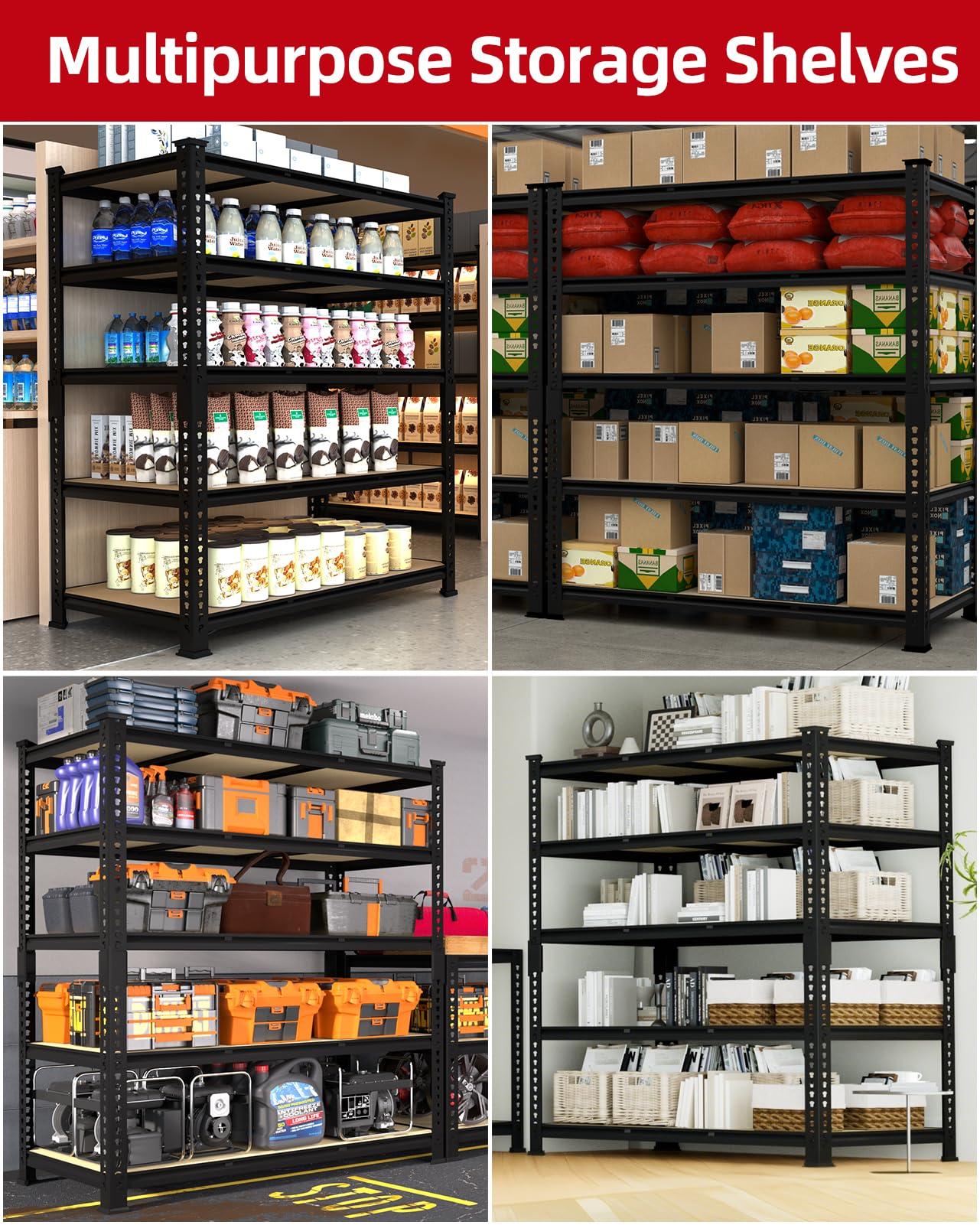 PrimeZone Heavy Duty Garage Storage Shelves - 48" W X 24" D X 72" H Adjustable Metal Shelving Unit, 5 Tier Industrial Shelves for Storage Standing Utility Rack for Warehouse, Pantry, Basement, Black - Image 9