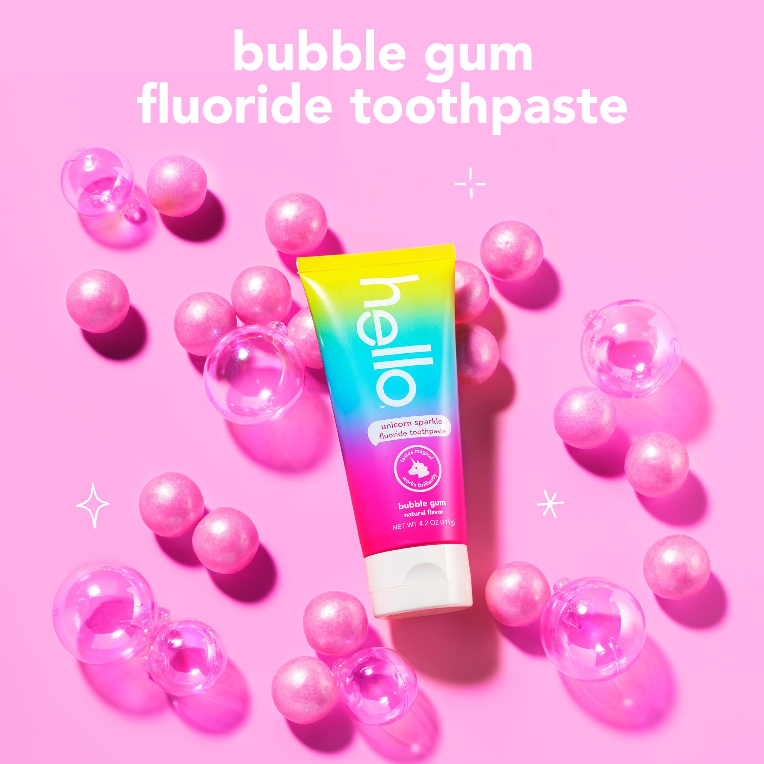 hello Unicorn Sparkle Kids Fluoride Toothpaste, Natural Bubble Gum Flavor, ADA Approved, Ages 2+, No Artificial Sweeteners, No SLS, Gluten Free, Vegan, Pack of 3, 4.2 oz Tubes - Image 5