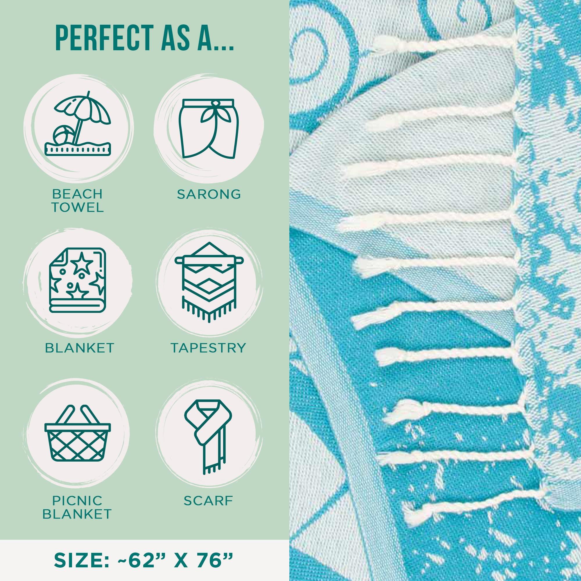 Sand Cloud Extra Large Turkish Beach Towel - Free 100% Organic Cotton Yarn Quick Dry for Beach, Picnic, Blanket or Bath As Seen on Shark Tank Marine Life (Crush Turtle Teal) - Image 3