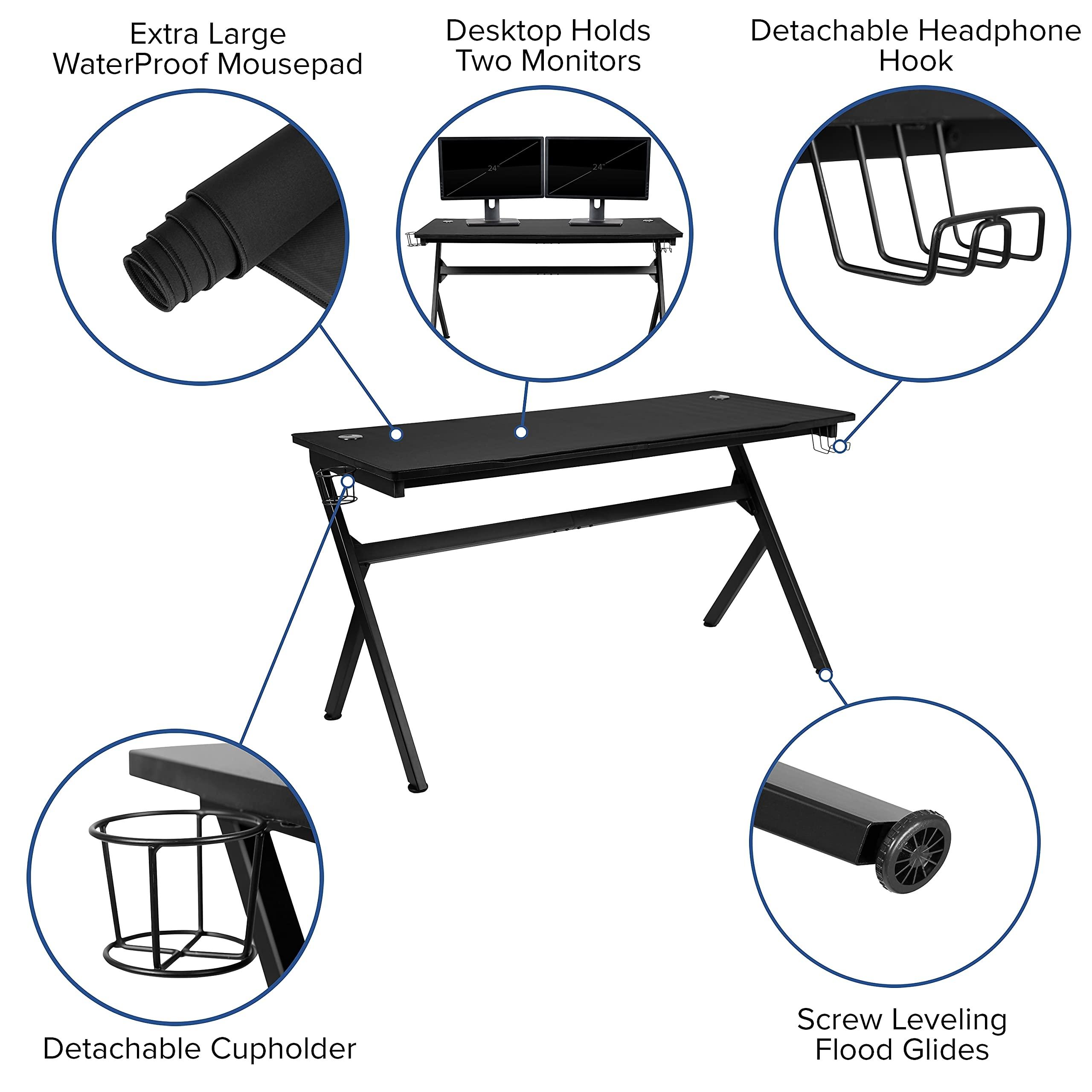 Flash Furniture Duncan 55" x 24" Extra Large Gaming Desk with Headphone Hook and Cup Holder - Free Mouse Pad - Image 4