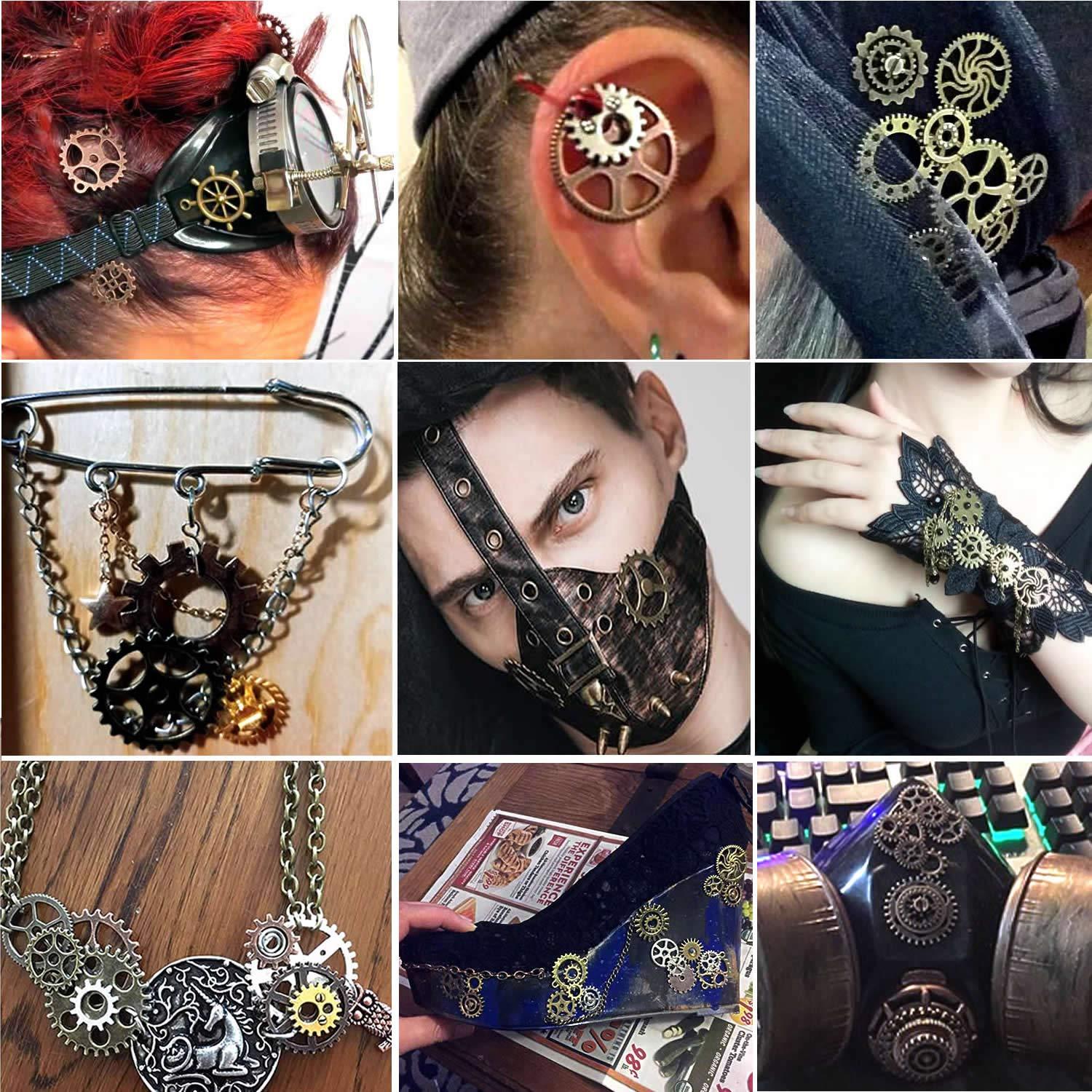 BIHRTC 140 Gram (Approx 92pcs) DIY Assorted Color Antique Metal Steampunk Watch Gear Cog Wheel Skull Musical Note Skull Hand Safety Pin Charms Pendant for Crafting, Jewelry Making Accessory - Image 5