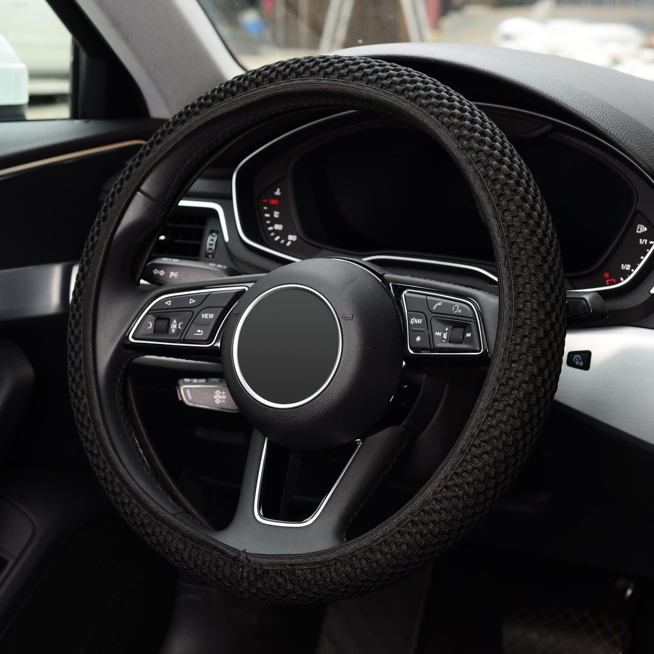 KAFEEK Elastic Stretch Steering Wheel Cover,Warm in Winter and Cool in Summer, Universal 15 inch, Microfiber Breathable Ice Silk, Anti-Slip, Odorless, Easy Carry,Black - Image 3