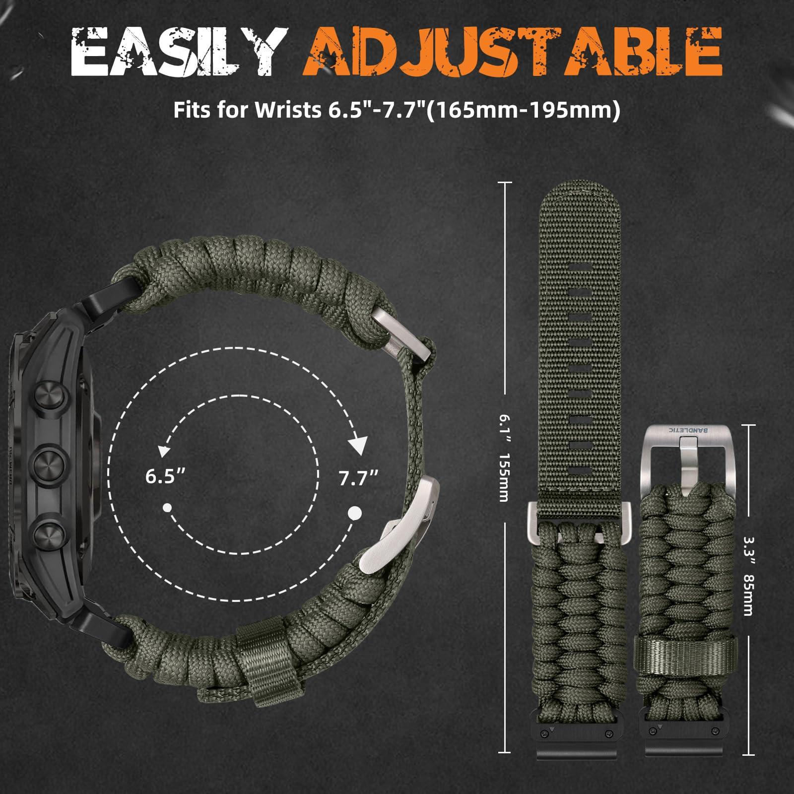 Bandletic Compatible with Garmin Instinct Watch Band - R-Nylon Survival Paracord Woven Nylon Strap Quick Fit 22mm Watch Band for Fenix 7/6/5/Forerunner 965/955/945/935/745/Epix 2/Approach S70/S62/S60 - Image 7