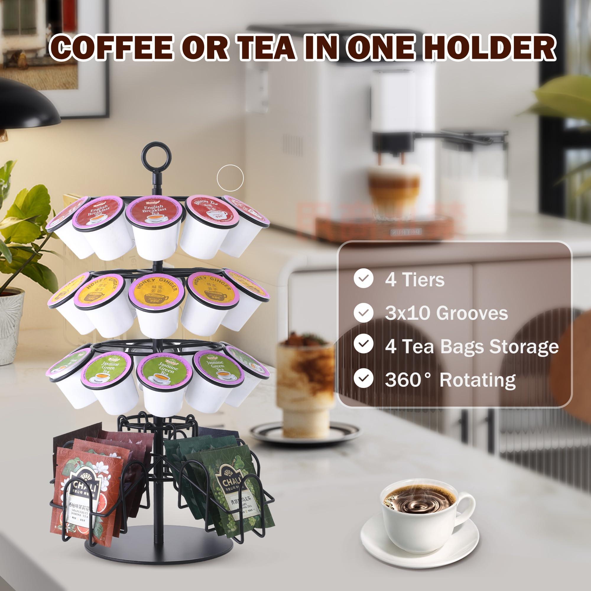 Eastsign Coffee Pod Holder for Keurig & Tea Bag Organizer, K-Cup Holder Compatible with 36 K-Cups Pods, 60 Tea Bags, Spins 360-Degrees Carousel Stand, Coffee Pod Tea Bag Storage Stand Organizer for Countertop - Image 7