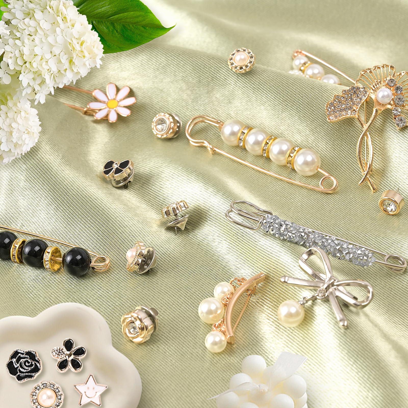 AKSOVA Sock Charms for Socks for Women, 41 PCS Junk Socks Charms Kit, Bulk Jewelry Safety Gold Brooch Pins, Shoe Charms Pins for Sneakers Women Clothes Hats Shoes DIY, Pearl Buttons Kit - Image 2