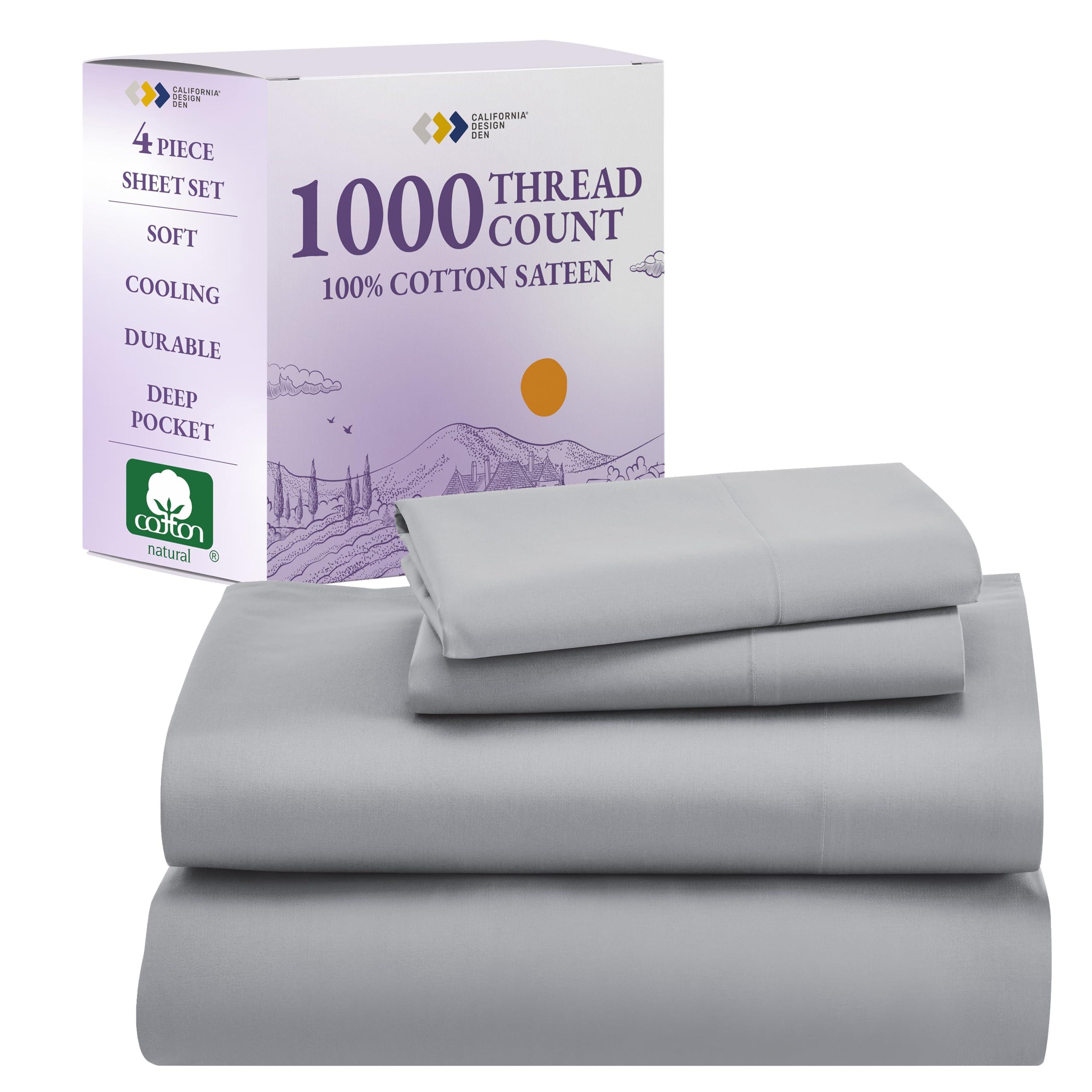California Design Den 1000 Thread Count Queen Size Sheet Set - Winner Architectural Digest Best Sheet, Luxury 100% Cotton Sateen, Softer Than Egyptian Cotton (Light Grey)
