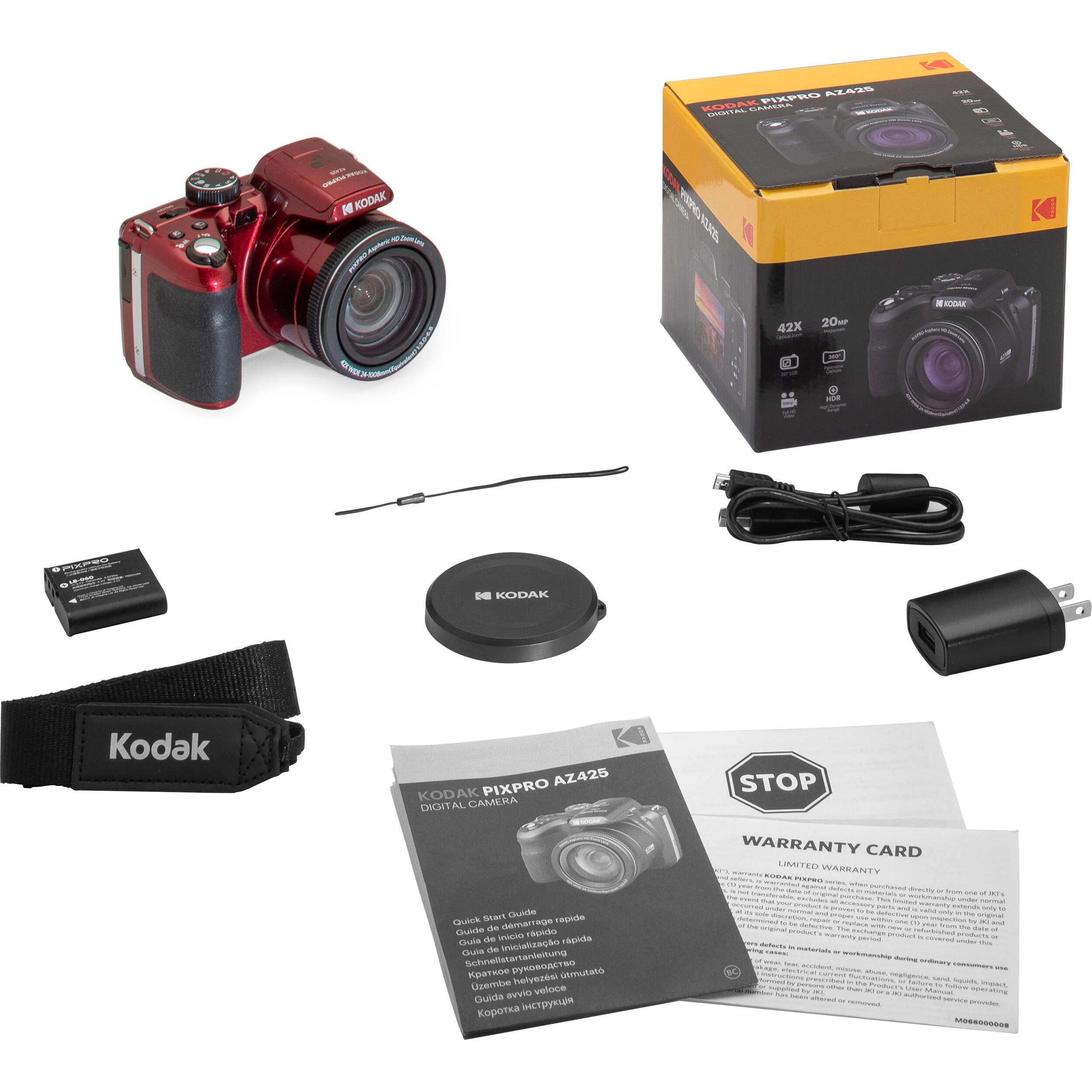 Kodak PIXPRO AZ425 Digital Camera + 32GB Memory Card + Camera Case (Black) + Battery + Charger + USB Card Reader + Table Tripod + Accessories (Red) - Image 7