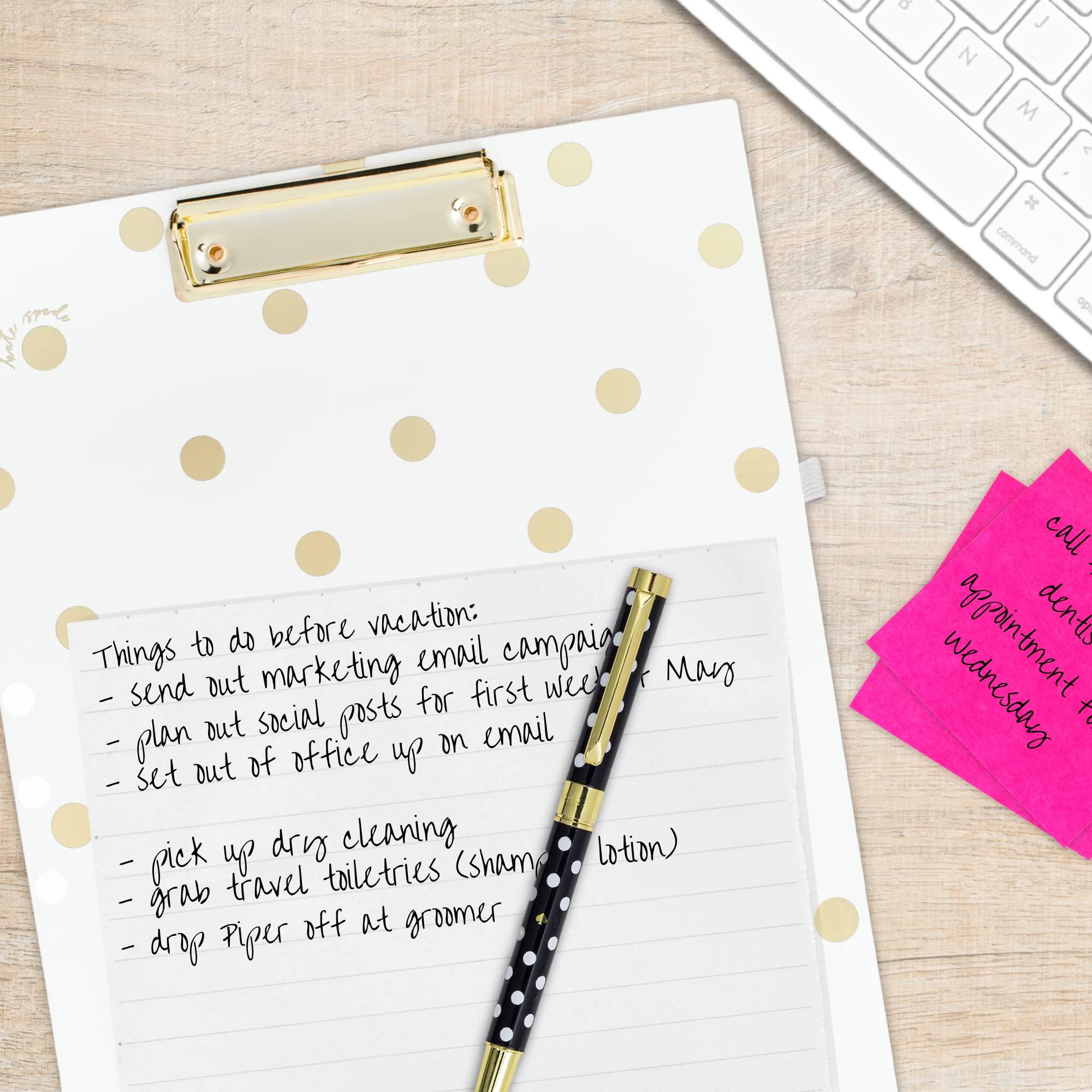 Kate Spade New York A4 Clipboard Folio with Low Profile Clip, Professional Padfolio Includes Lined Notepad, Pen Loop, and Pocket, Gold Dot with Script - Image 7