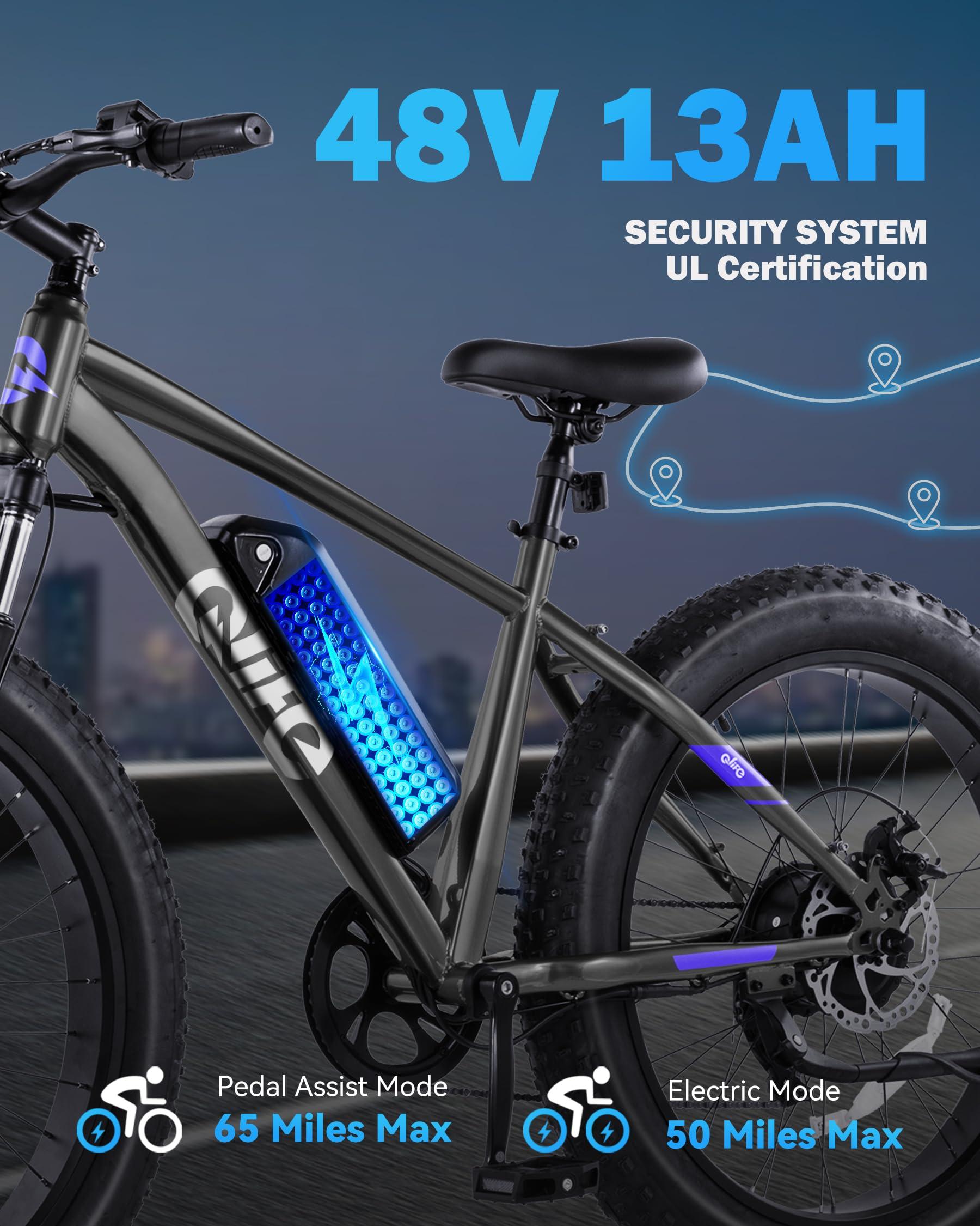 Qlife Racer Plus Adult Electric Bicycle, Peak 1000W Motor Electric Bike for Adults, Up to 28MPH 65Miles, 26x4.0 Fat Tire Electric Mountain Bike with 48V 13AH Battery, 7 Speed Front Suspension E Bike - Image 3