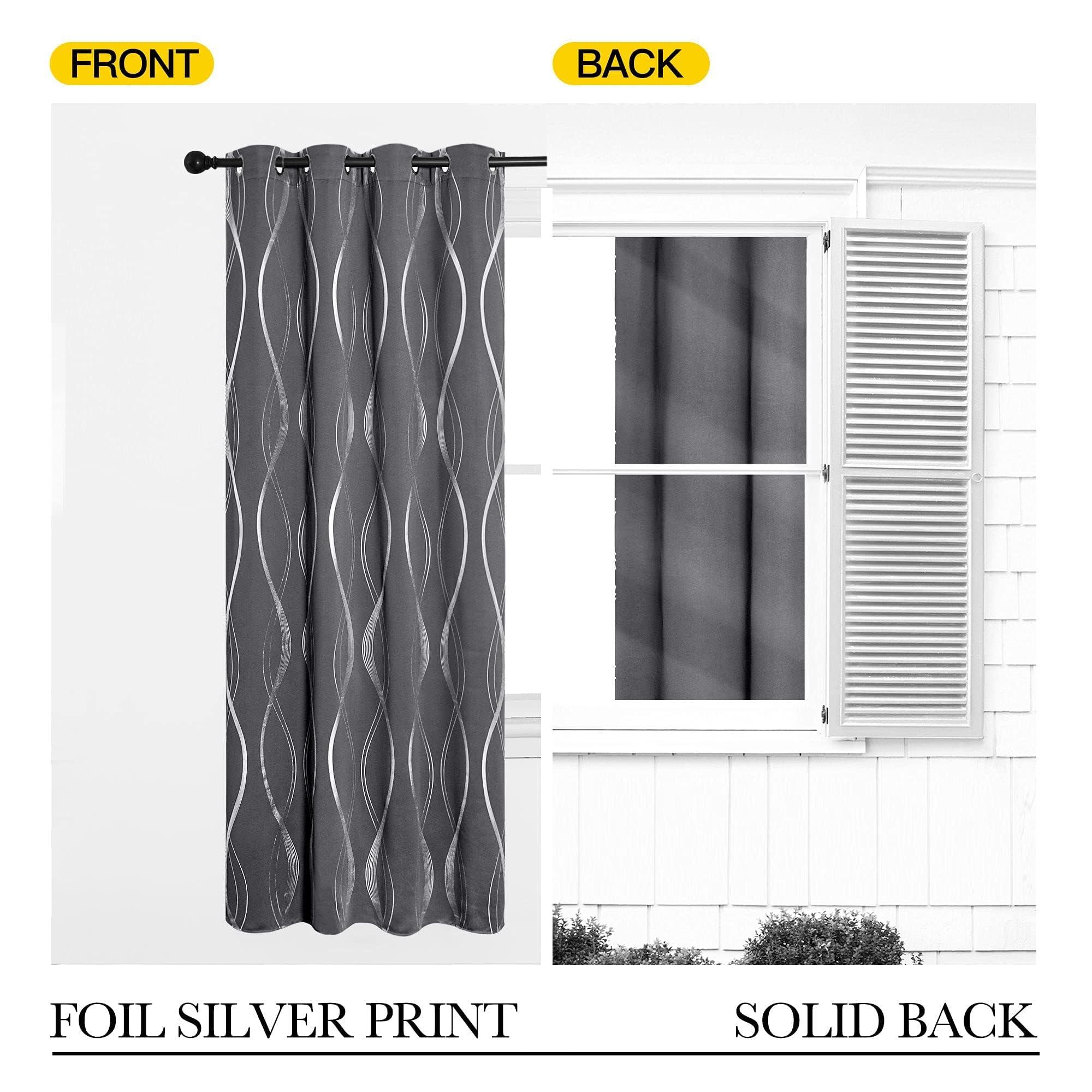 NICETOWN Grey Blackout Curtains for Bedroom/Living Room 84 inch Length 2 Panels Set, Noise Reducing Thermal Insulated Wave Line Foil Print Drapes for Patio Sliding Glass Door (52 x 84) - Image 6