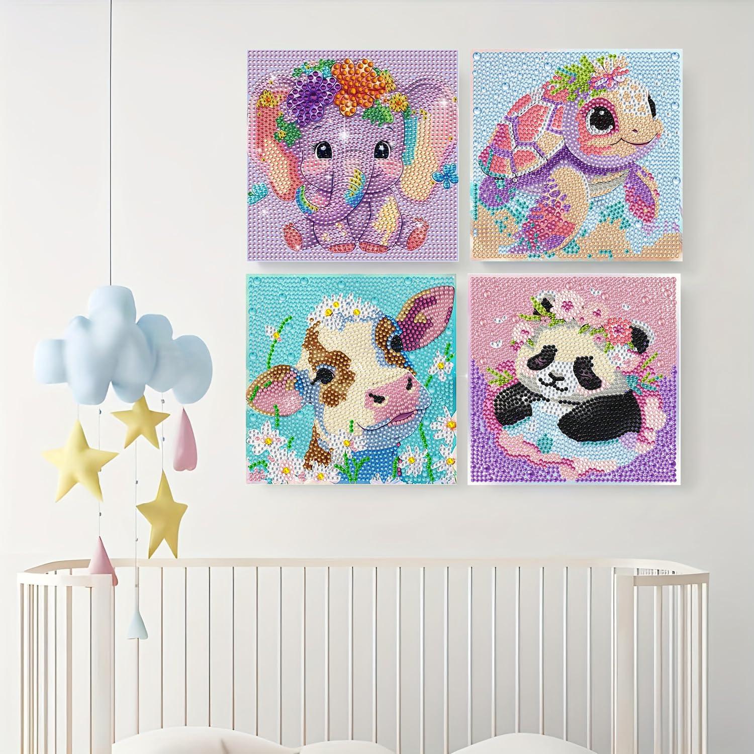 wavaiov 4 Pack Cartoon 5D Diamond Art Painting Kits, Cute Animals DIY Diamond Arts Mosaic Kits for Adult Beginner, Full Round Drill Gem Art for Home Wall Decor Present 6X6 inch - Image 2