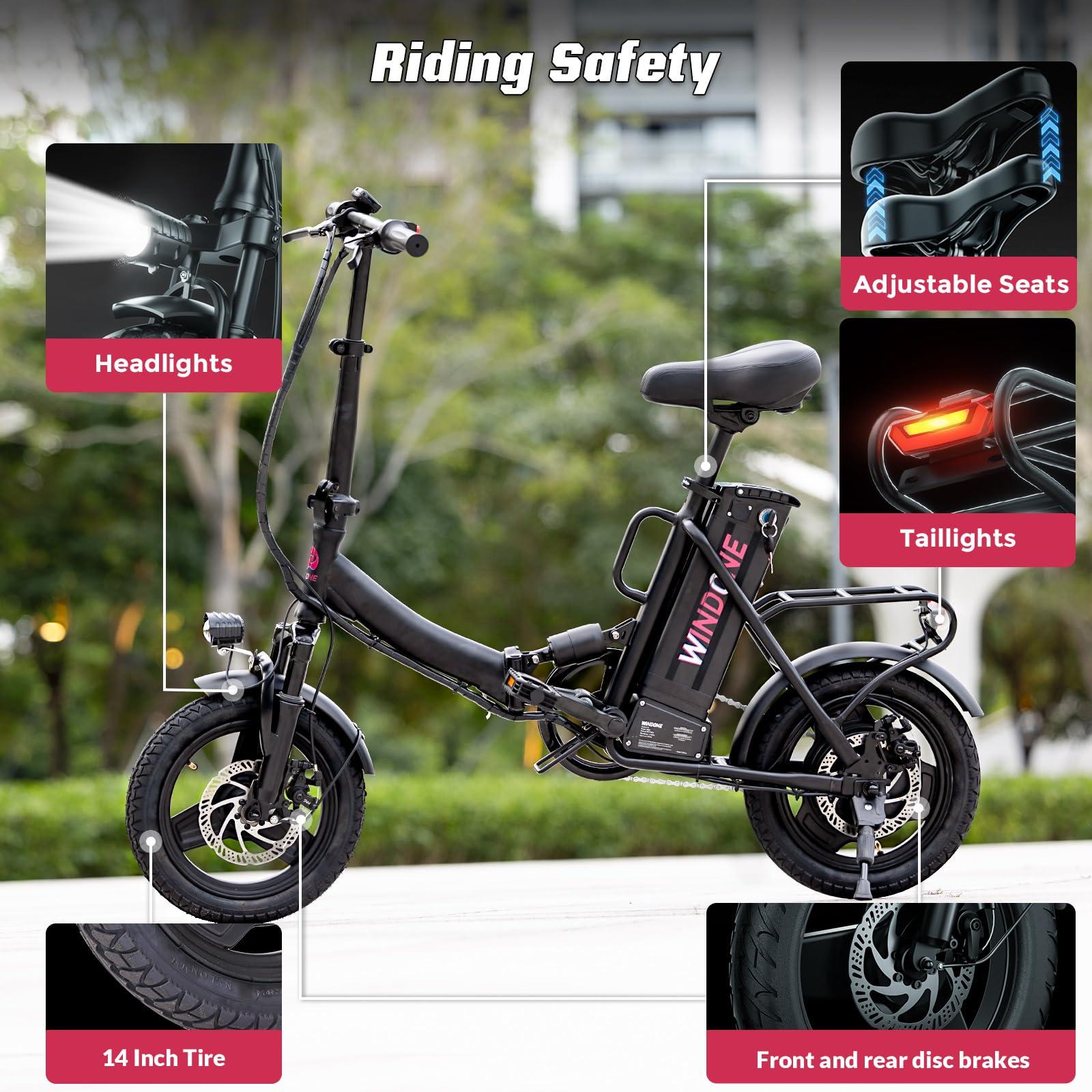 Windone S14/S16 Electric Bike for Adults, Max 19/22 MPH Speed & 28/50 Miles Range (PAS), 500W/750W Peak Motor, Foldable, Lightweight, Shock Absorbers, UL 2849 Certified Ebike - Image 7