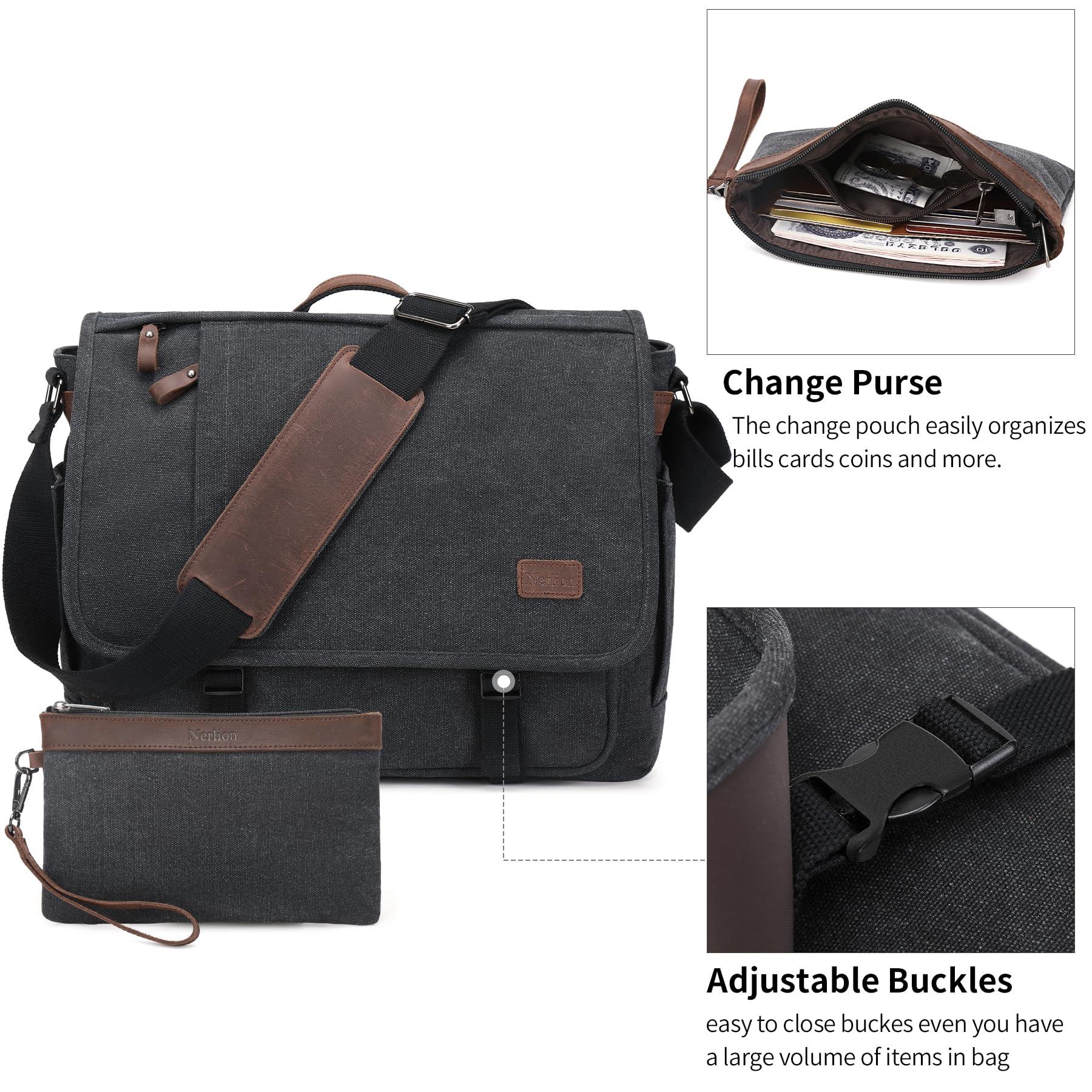 Nerlion Messenger Bag for Men 17-17.3 Inch Laptop Bag Canvas Water-resistant Computer Bag Shoulder Bag Work Briefcase Bookbag for College (Dark Gray) - Image 3