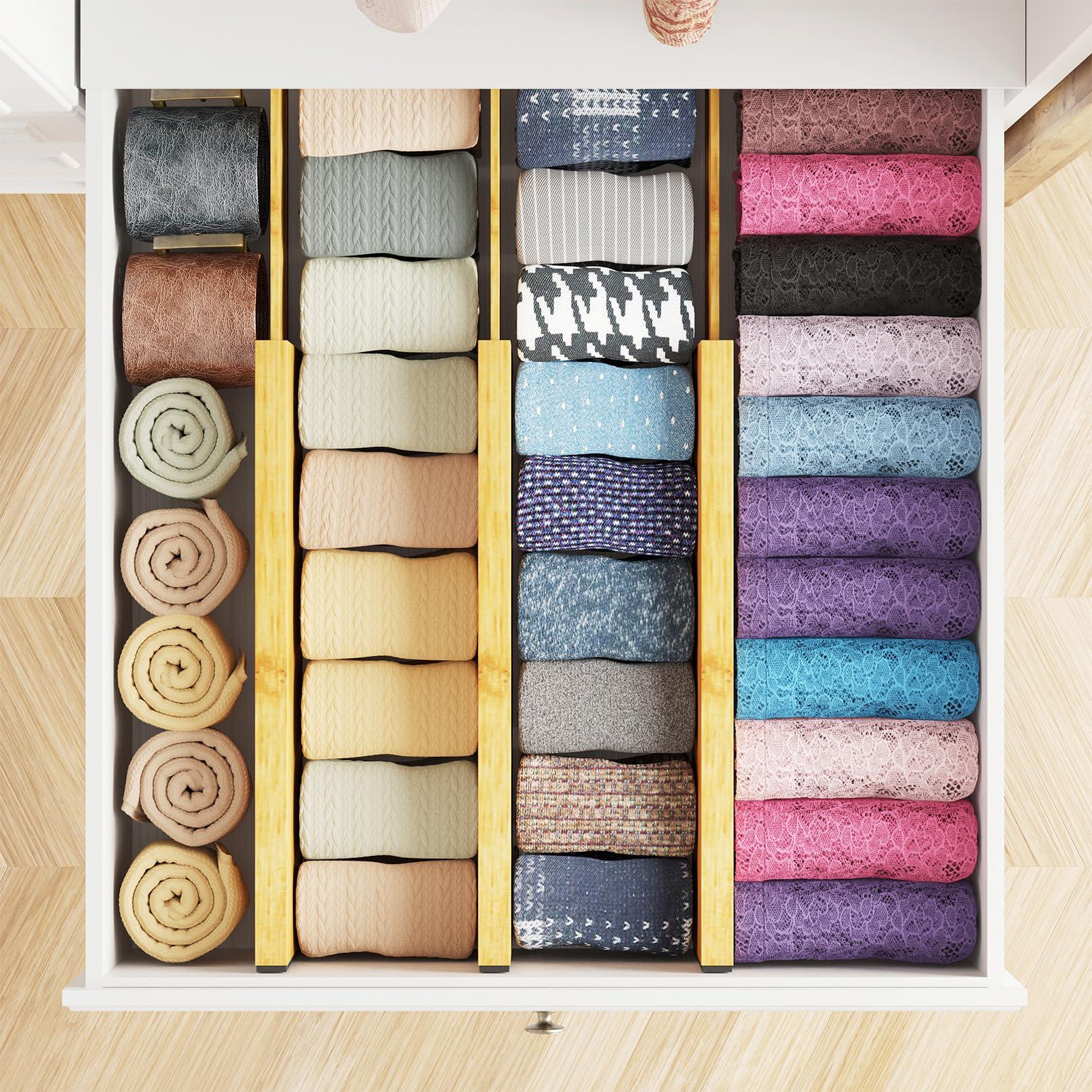SpaceAid Bamboo Dresser Drawer Dividers 6 Pack, 4.65“ High Adjustable 12.5“-17” Drawer Organizers, Expandable Organization for Clothing, Clothes, Dressers, Natural - Image 4