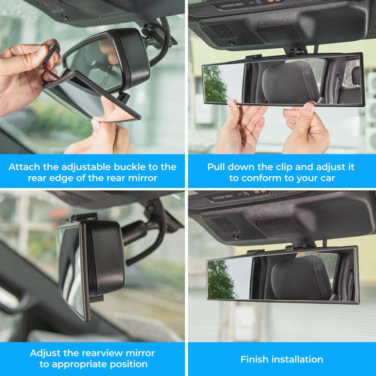 JoyTutus Rear View Mirror, Universal 11.81 Inch Panoramic Convex Interior Clip-on Wide Angle Mirror to Reduce Blind Spot Effectively for Car SUV Trucks -Clear - Image 5
