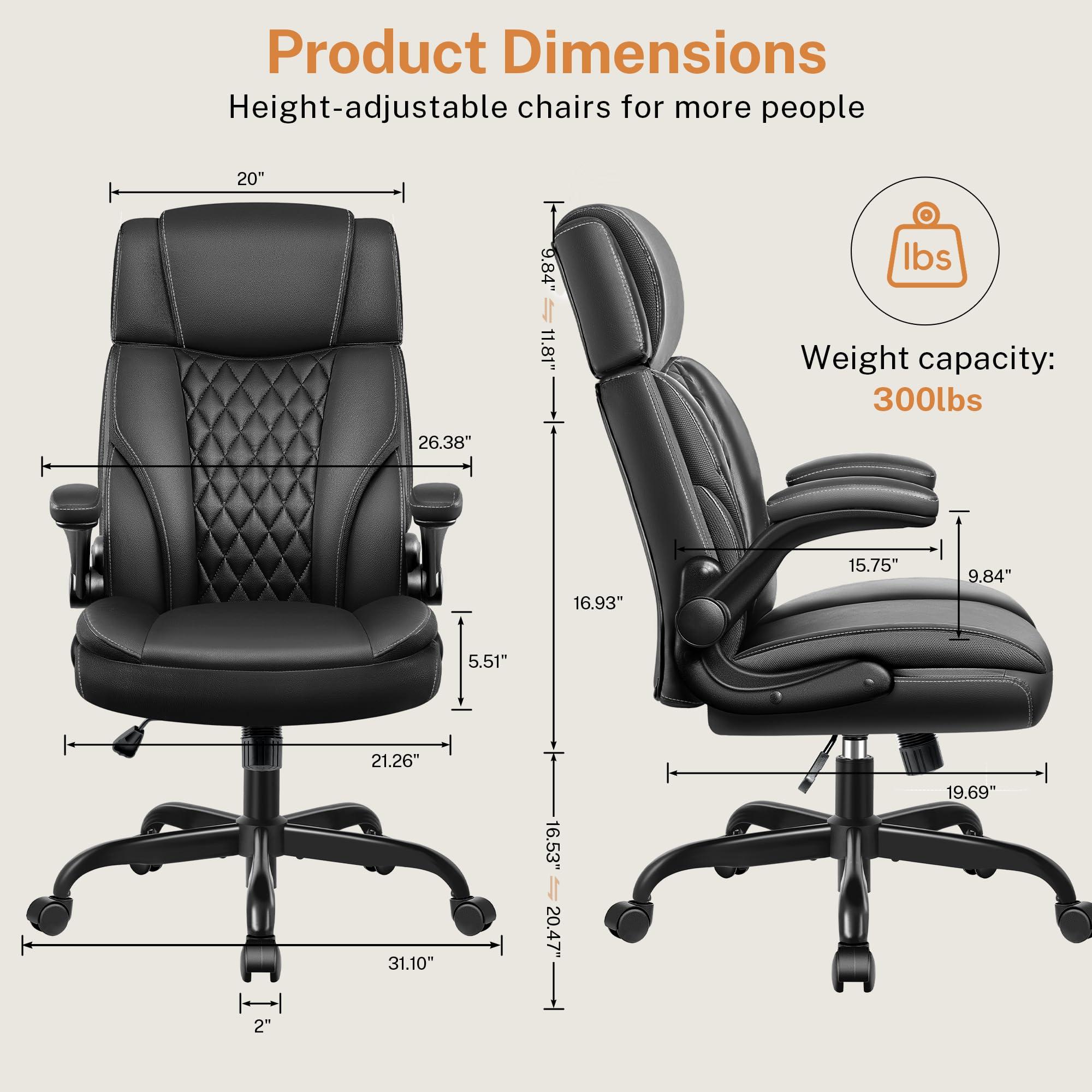 BestGlory Office Chair Flip Up Arms, Executive Leather Office Chair Ergonomic Desk Chair with Lumbar Support, Adjustable Headrest, Computer Chair Home Office Desk Chair with Rocking Function - Image 3