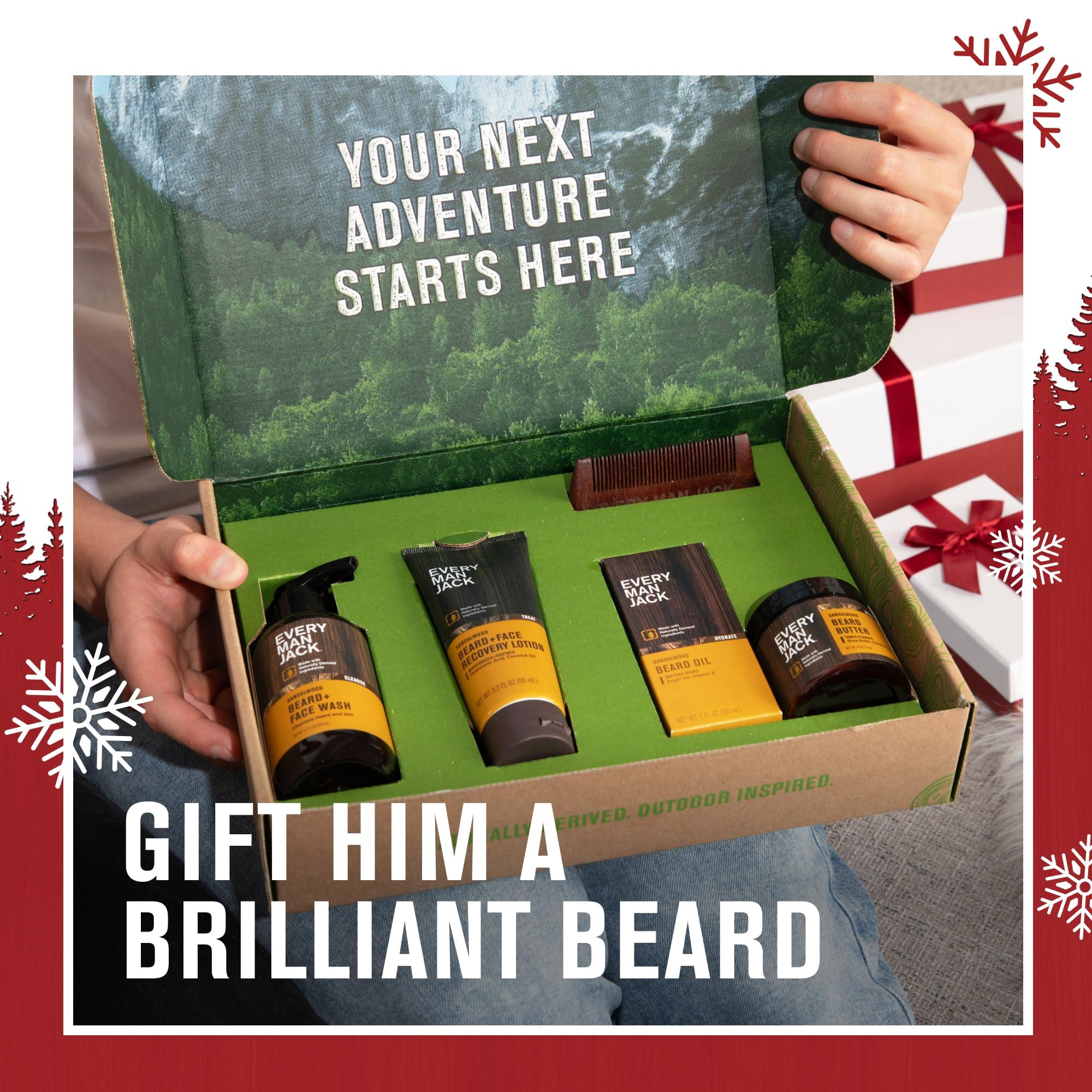 Every Man Jack Mens Sandalwood Beard Set - 5 Full-Sized Grooming Essentials For a Complete Routine - Beard + Face Wash, Beard + Face Lotion, Hydrating Beard Oil, Beard Butter, and Beard Comb - Image 2