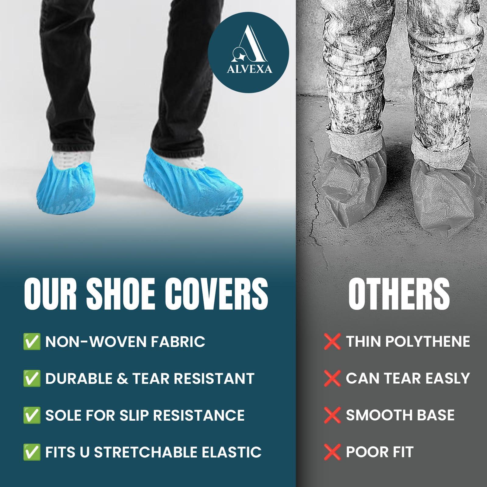 Alvexa Shoe Covers Disposable Non-Slip, Large 100 Count, Premium Cloth Boot Covers, Slip-Resistant, Durable, Breathable, Non-Toxic, Recyclable, Stretchable – Fits Men 11/Women 13 – Blue - Image 5