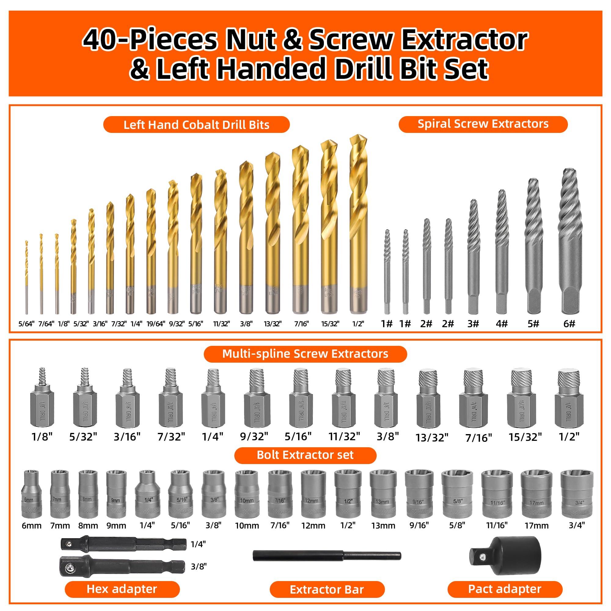 UYECOVE 56Pcs Spiral Screw Extractor Set, Left Hand Drill Bit Set, Easy Out Bolt Extractor Set with Hex Adapter, Multi-Spline Lug Nut Remover for Stripped, Rounded, Damaged, Broken Studs Bolts Screws - Image 3