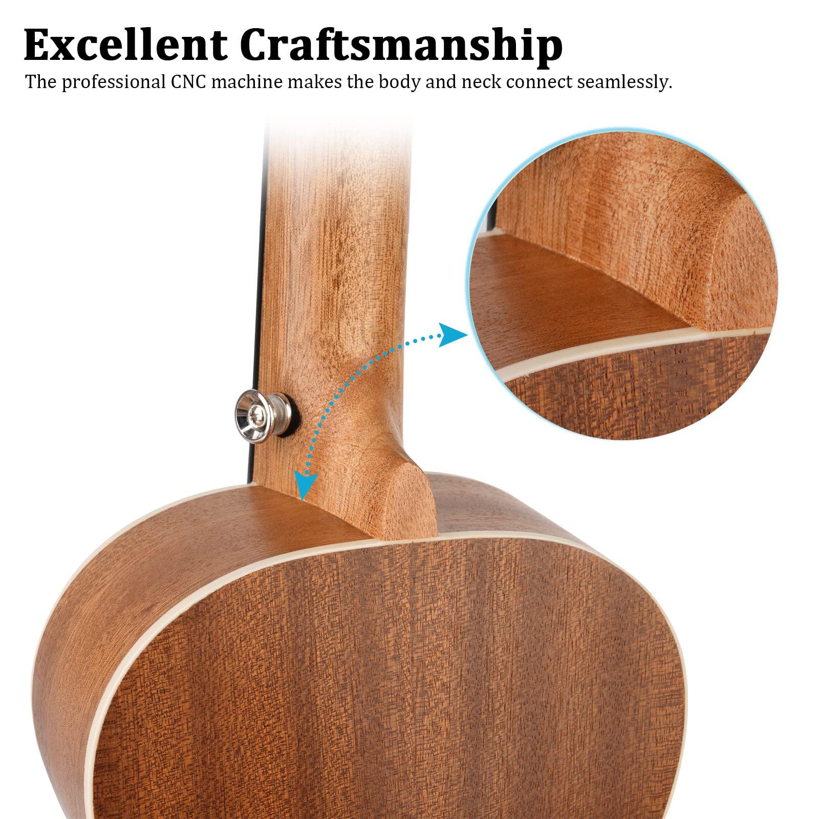 Hricane Concert Ukulele 23 inch UKS-2, 4 Strings Ukeleles For Beginners, Sapele Hawaiian Ukele with Ukulele Case and Ukele String Set - Image 5