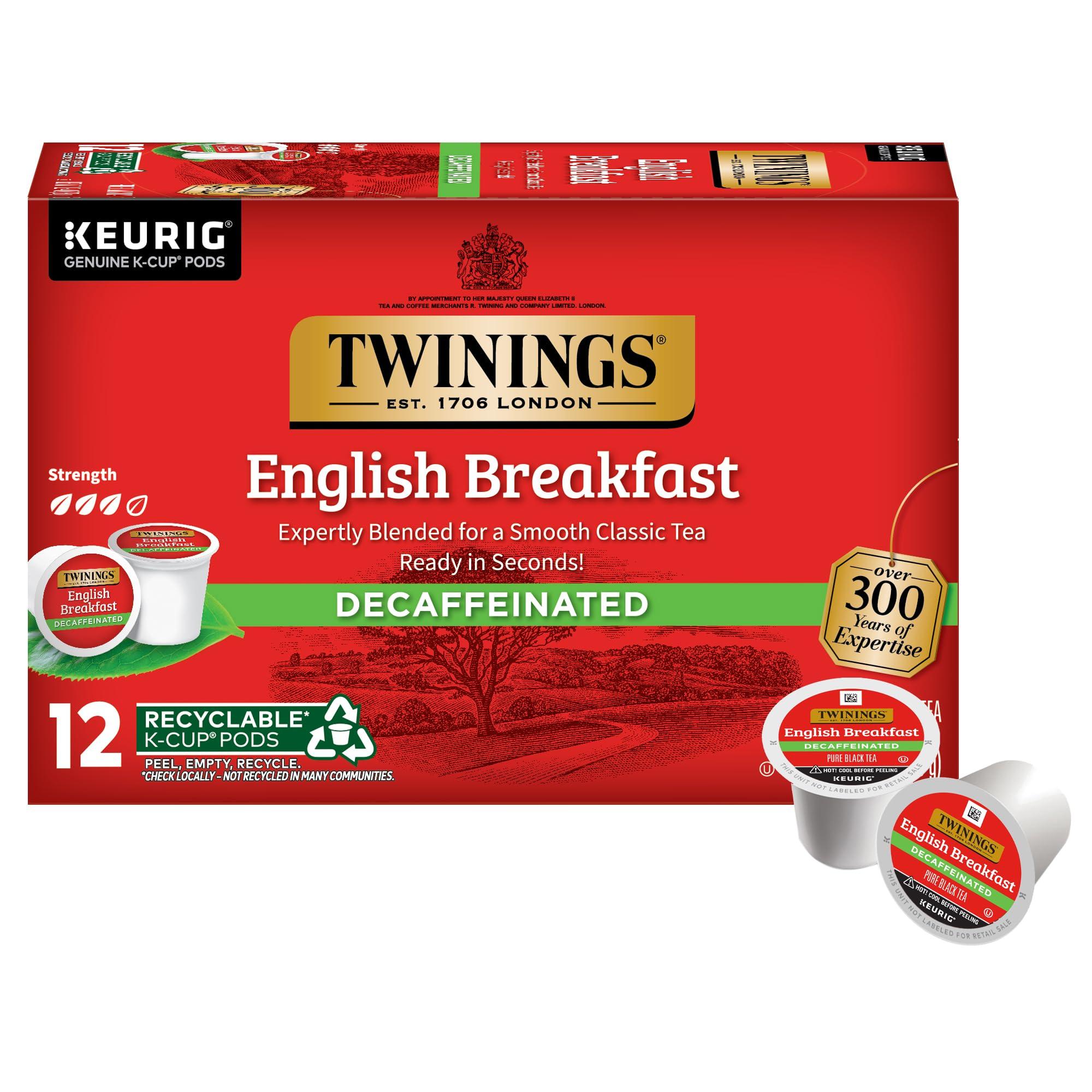 Twinings Decaffeinated English Breakfast Black Tea 72 K-Cup Pods for Keurig, 12 Count (Pack of 6), Smooth, Flavourful, Robust, Enjoy Hot or Iced