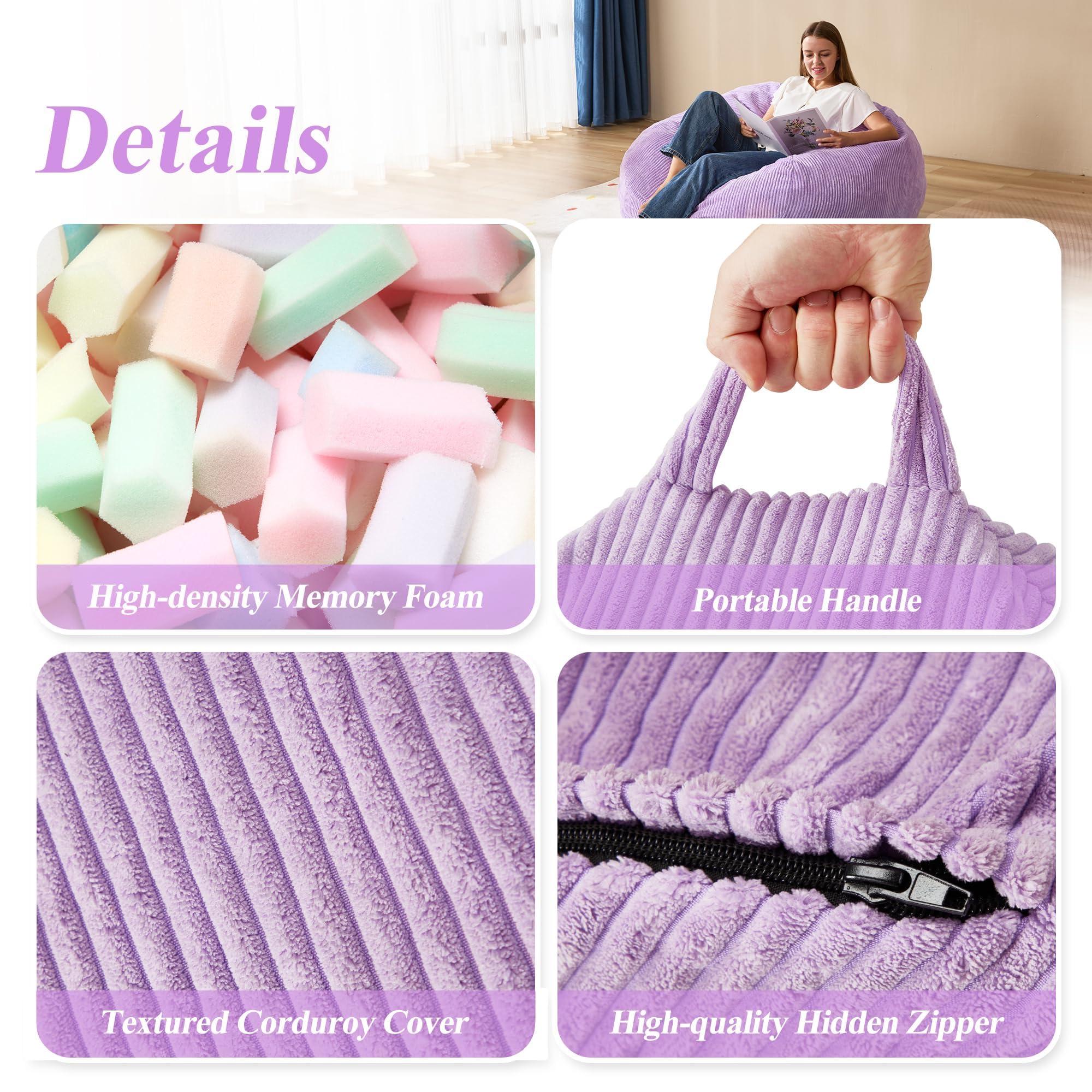 Cansunna Bean Bag Chairs Teardrop Bean Bag Chair for Adults Beanbag Chair with Memory Foam Filled Machine Washable Cover for Living Room, Bedroom (Large,Purple) - Image 5