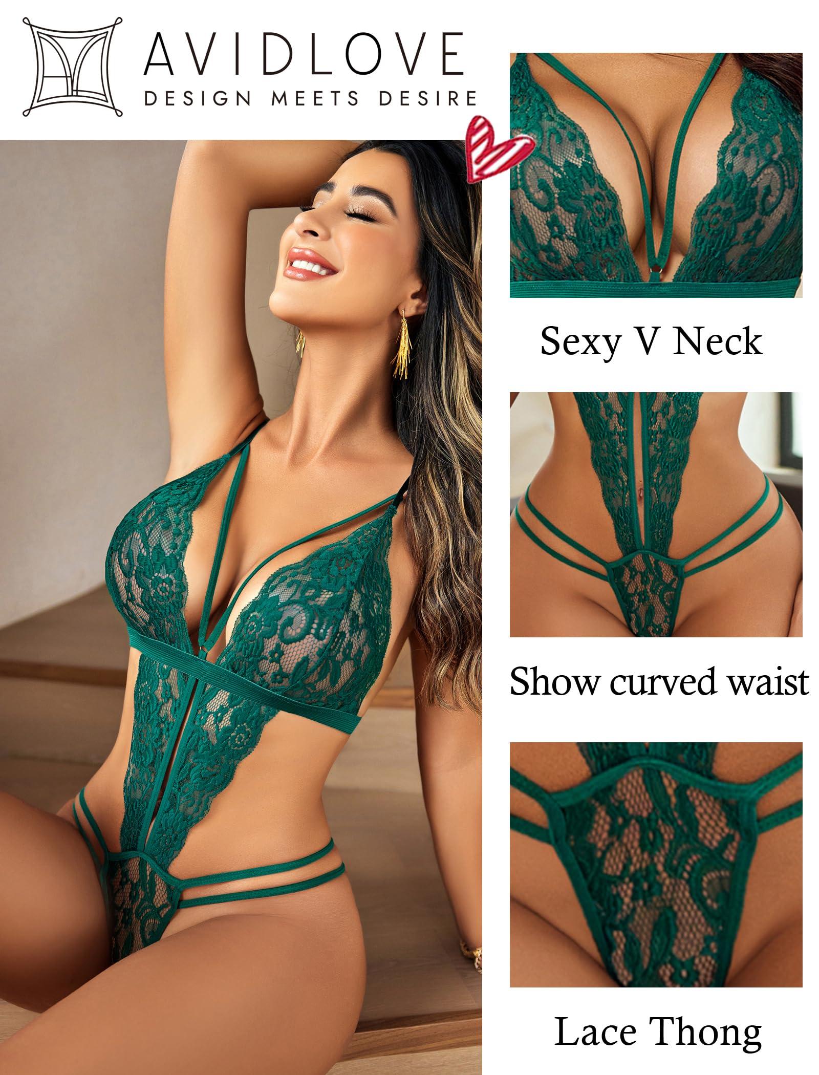 Avidlove Women One Piece Lingerie Deep V Lace Bodysuit Babydoll Teddy Underwear - Image 3